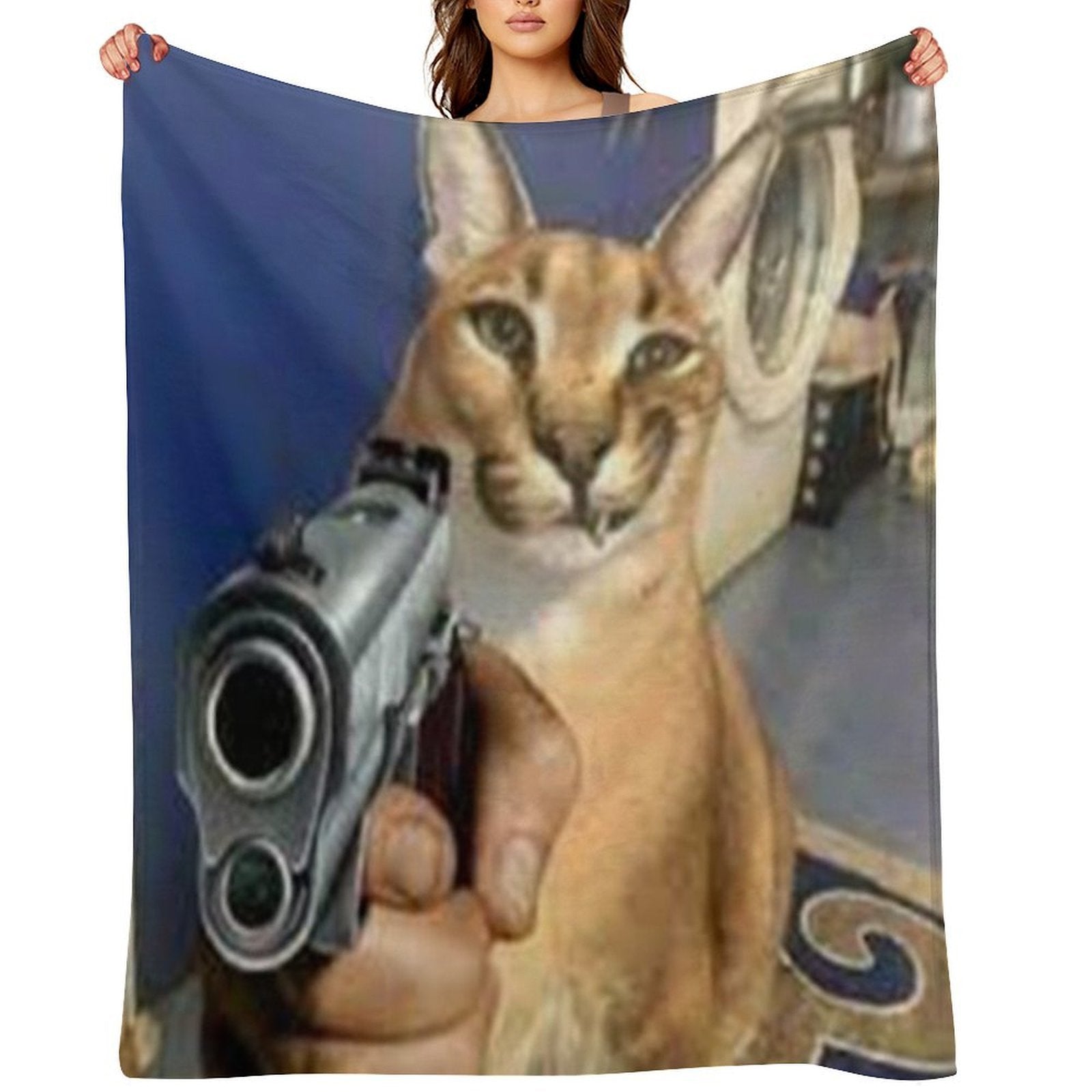 Big Floppa Gangsta Sustainable Throw Blanket