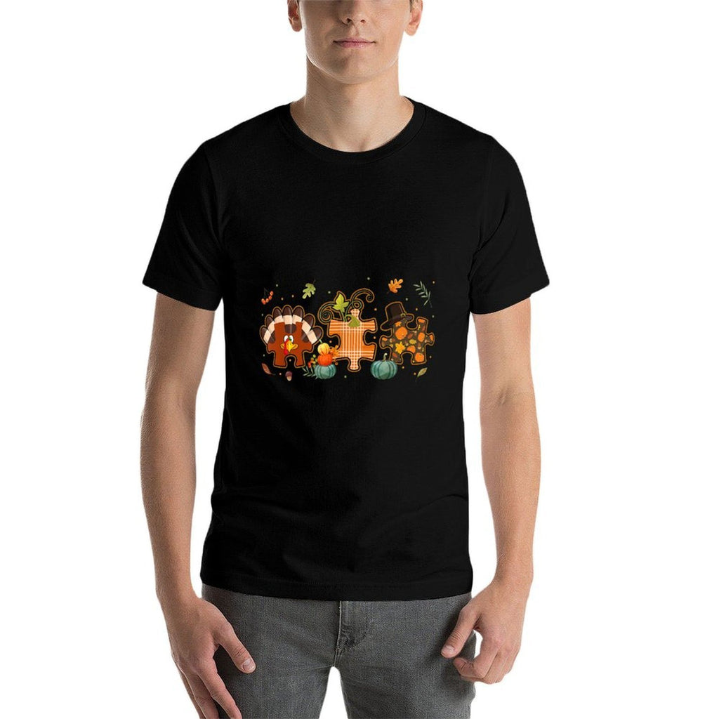 Cute Turkey Autism Awareness Puzzle Pumpkin Thanksgiving Day  Trendy Pattern T-Shirt
