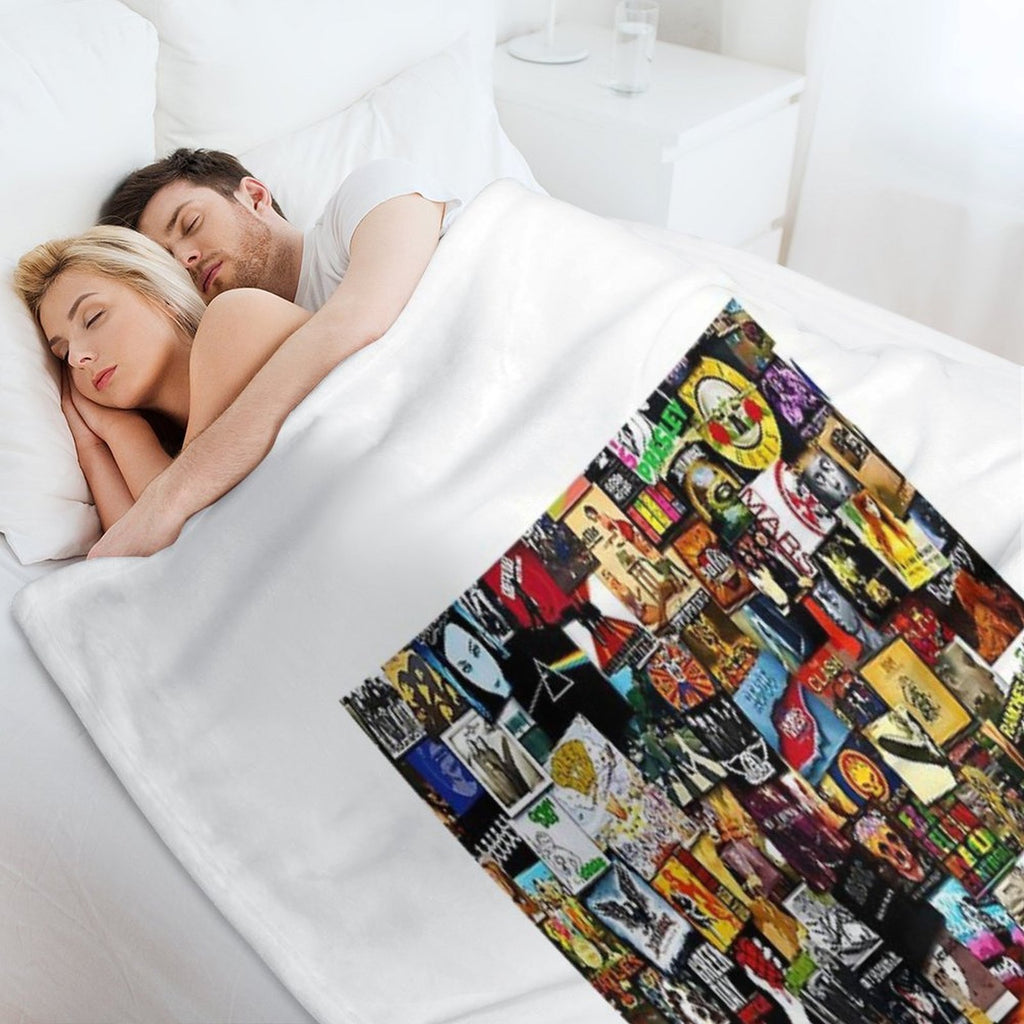 Album Collage Music Rock Versatility Throw Blanket