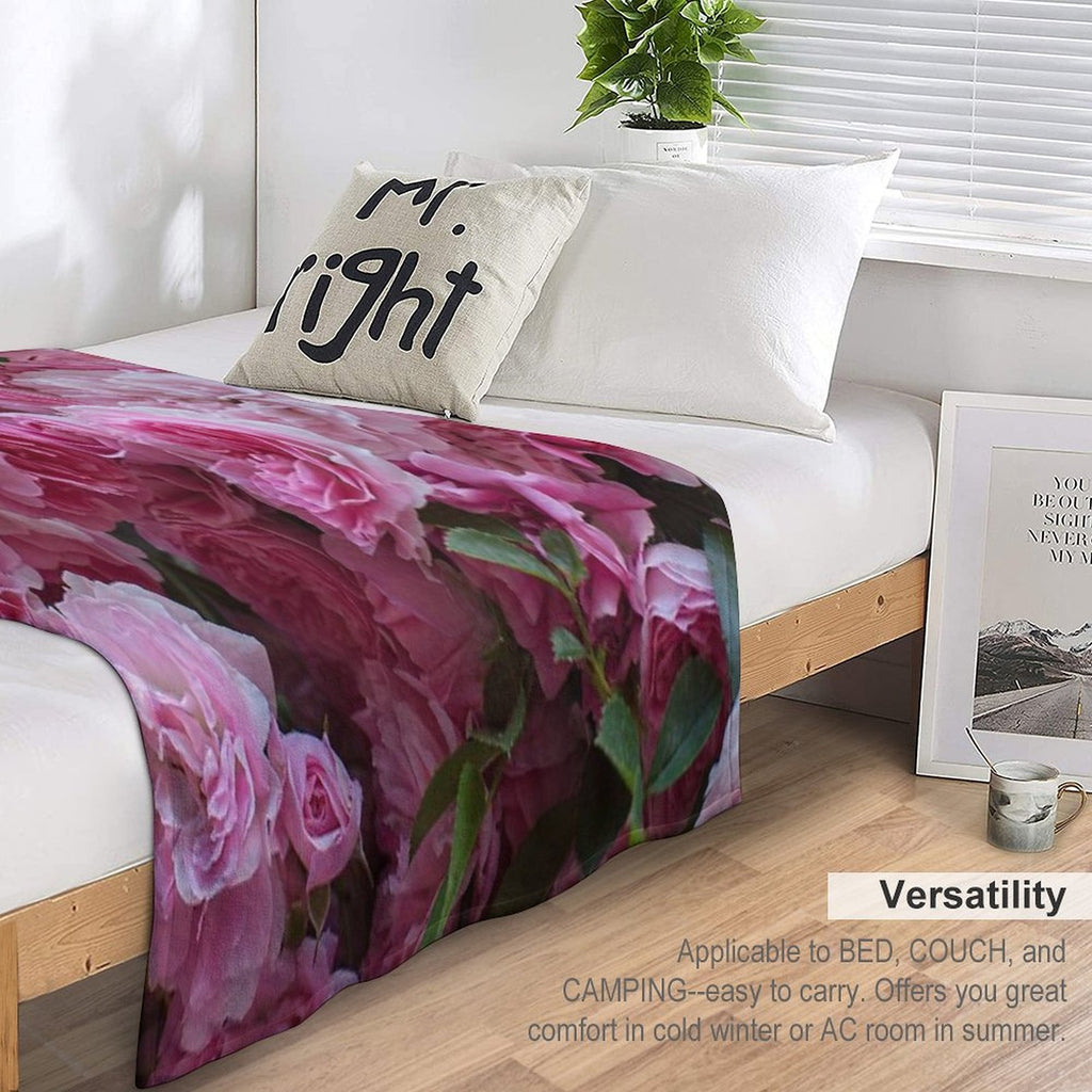 Pink Peonies Garden Machine-washable Throw Blanket
