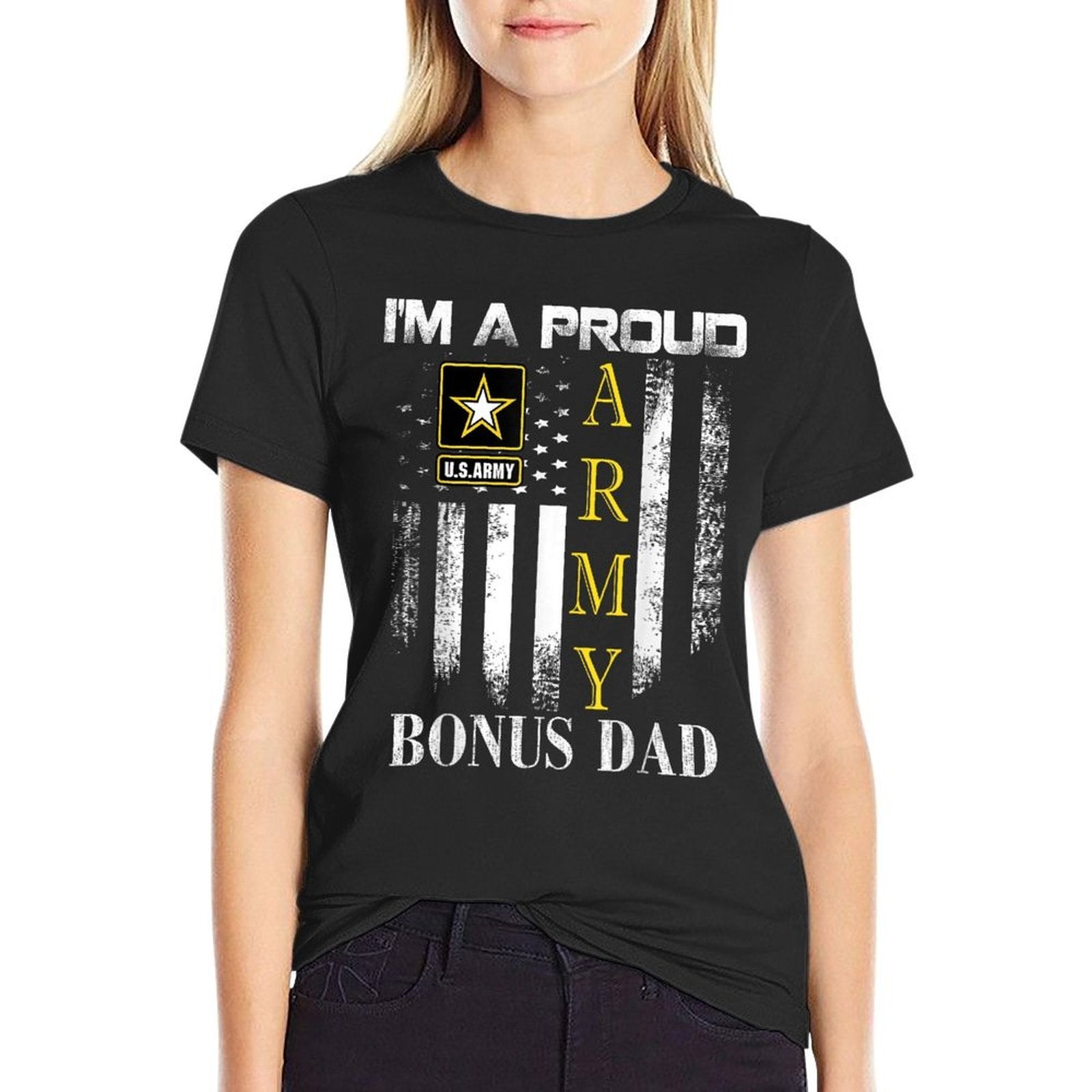 Vintage I'm A Proud Army Bonus Dad With American Gift  Heathered Texture T-Shirt