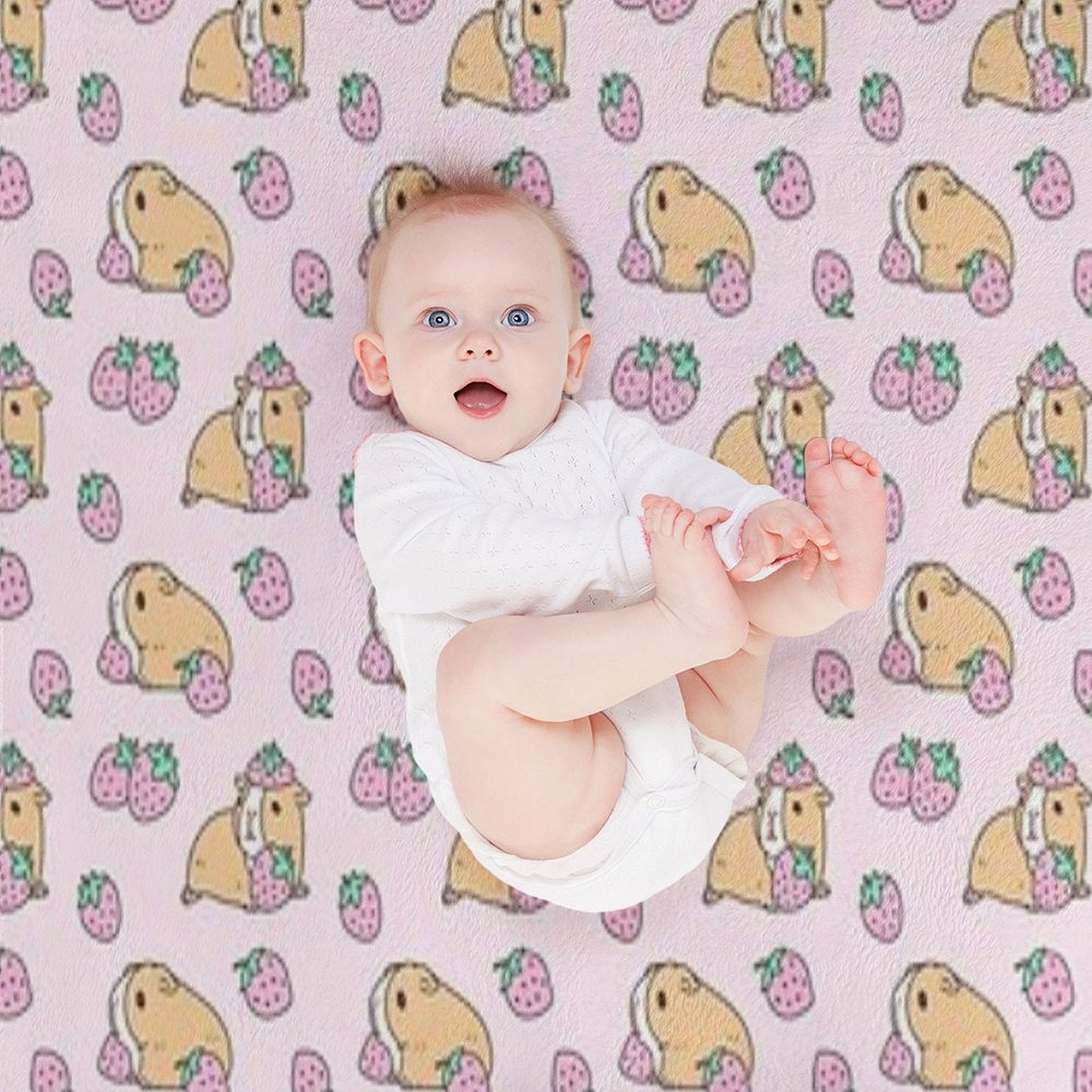 Pink Guinea Pig And Strawberry Pattern Eco-conscious Throw Blanket