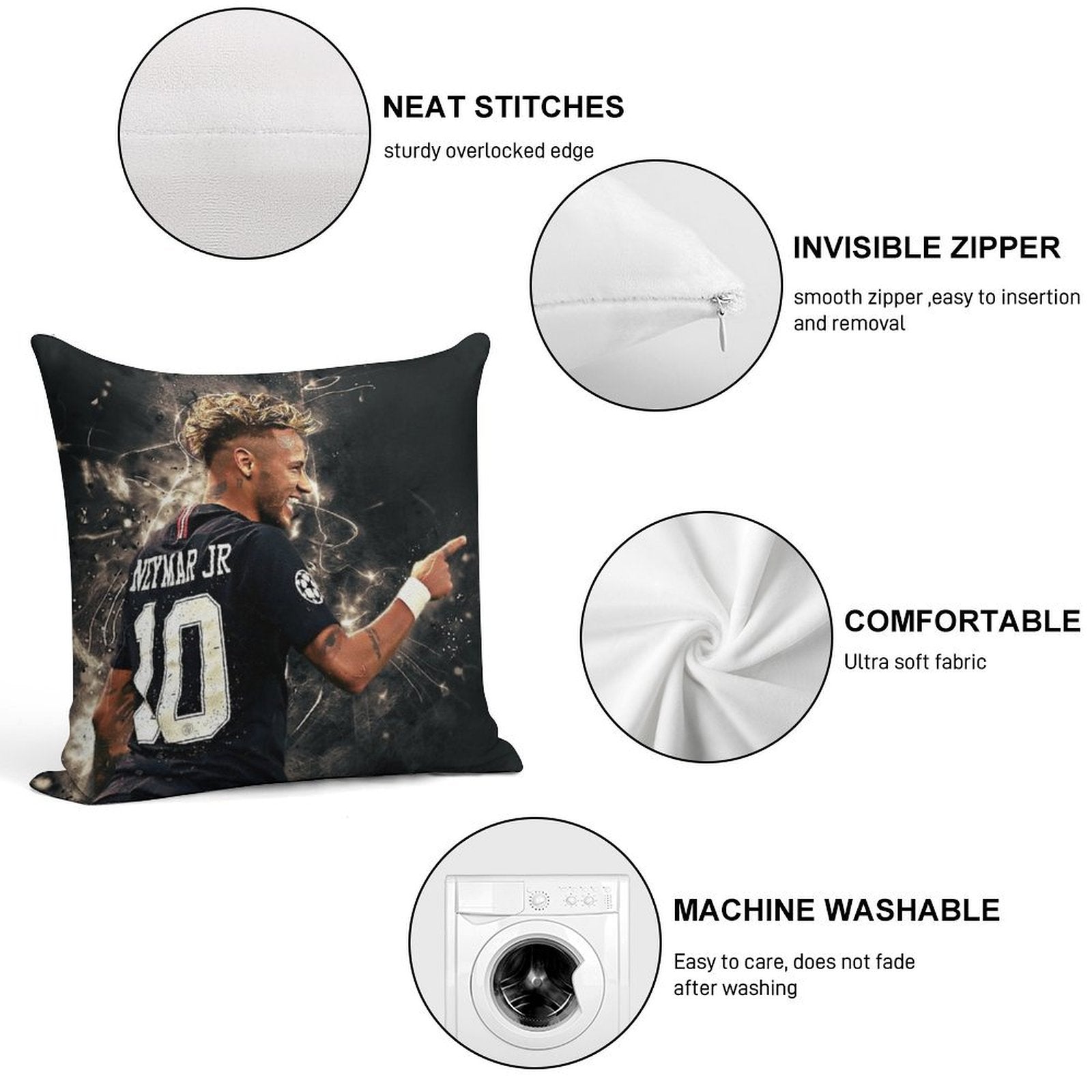 Neymar  #111 Soft Bedroom Essential Throw Pillow