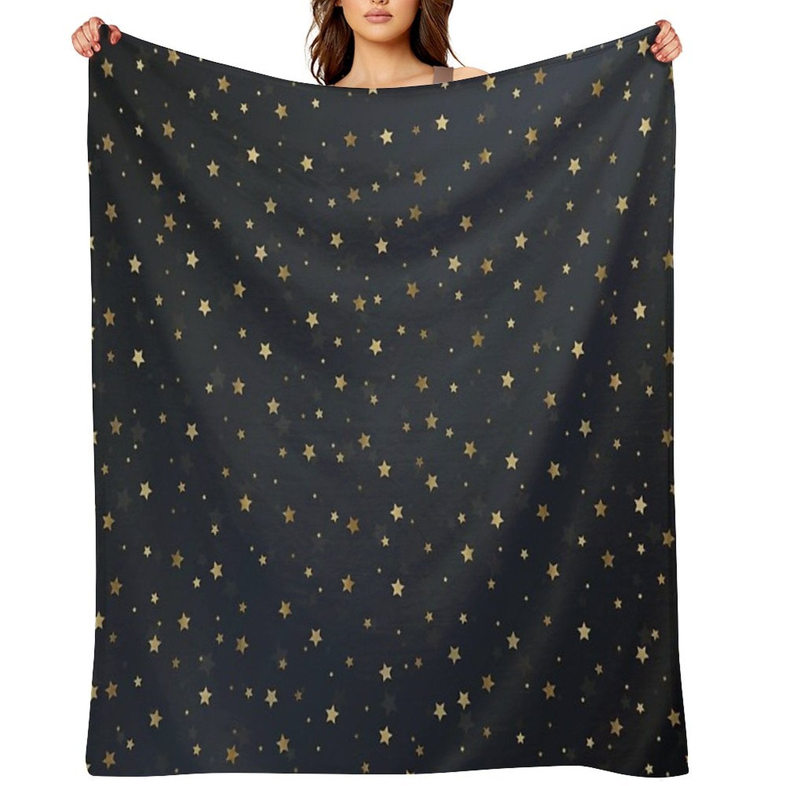 Gold Stars Gray Gradient Design Sustainable Throw Blanket