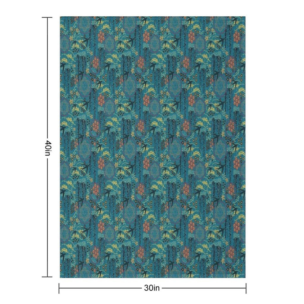 Japanese Garden in Teal Gold Red And Black Durable Throw Blanket