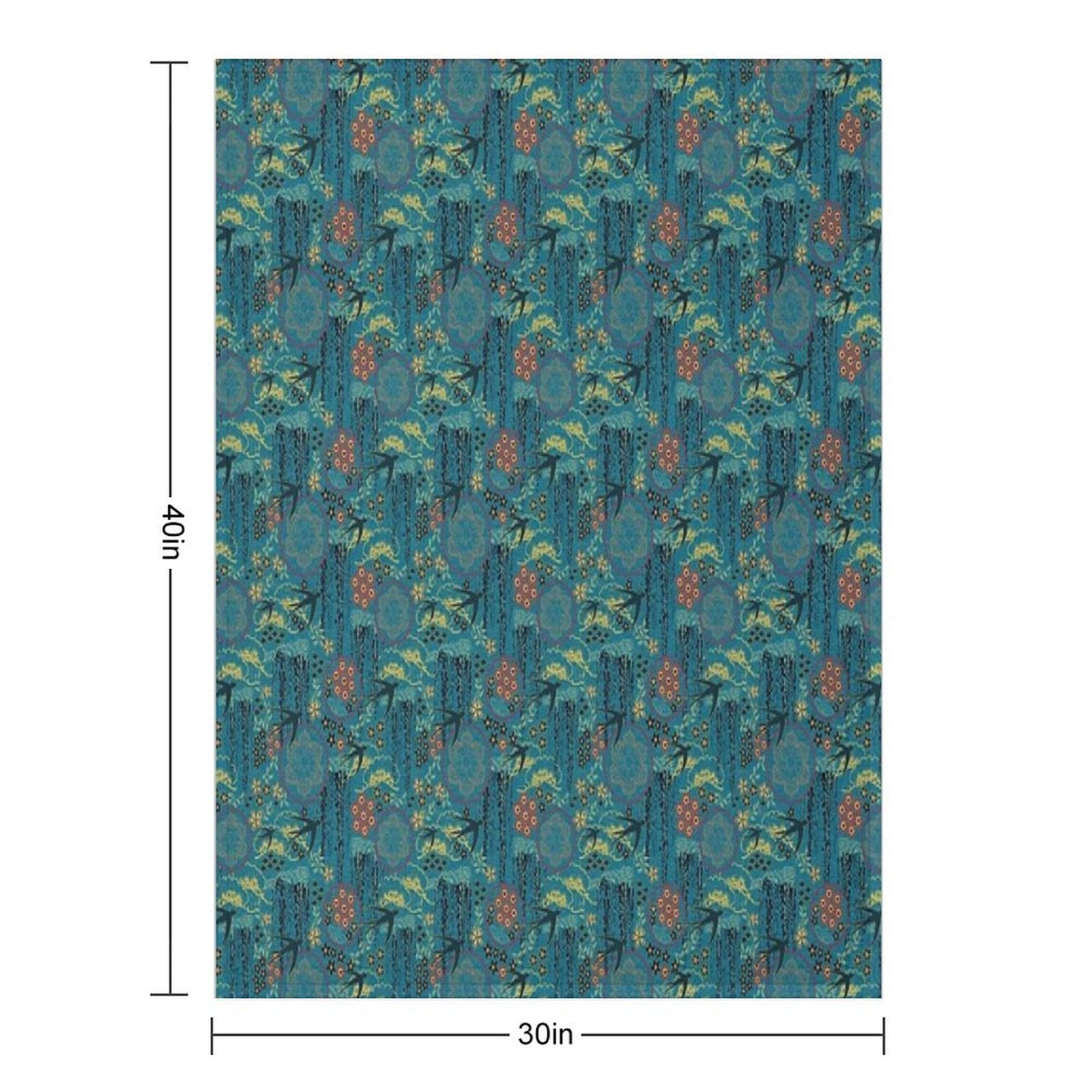 Japanese Garden in Teal Gold Red And Black Durable Throw Blanket