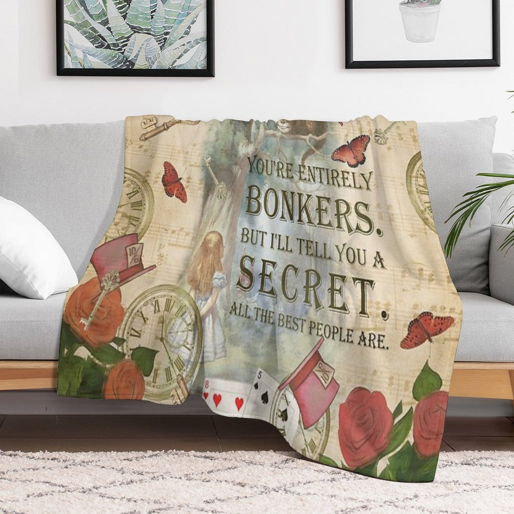 Alice & The Cheshire Cat Collage - Bonkers Quote Versatility Throw Blanket