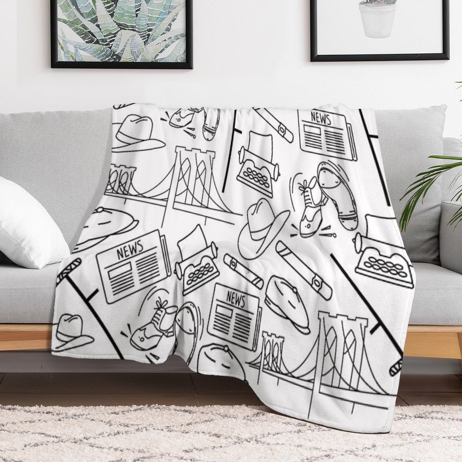 Newsies Doodles Collage Premium Throw Blanket