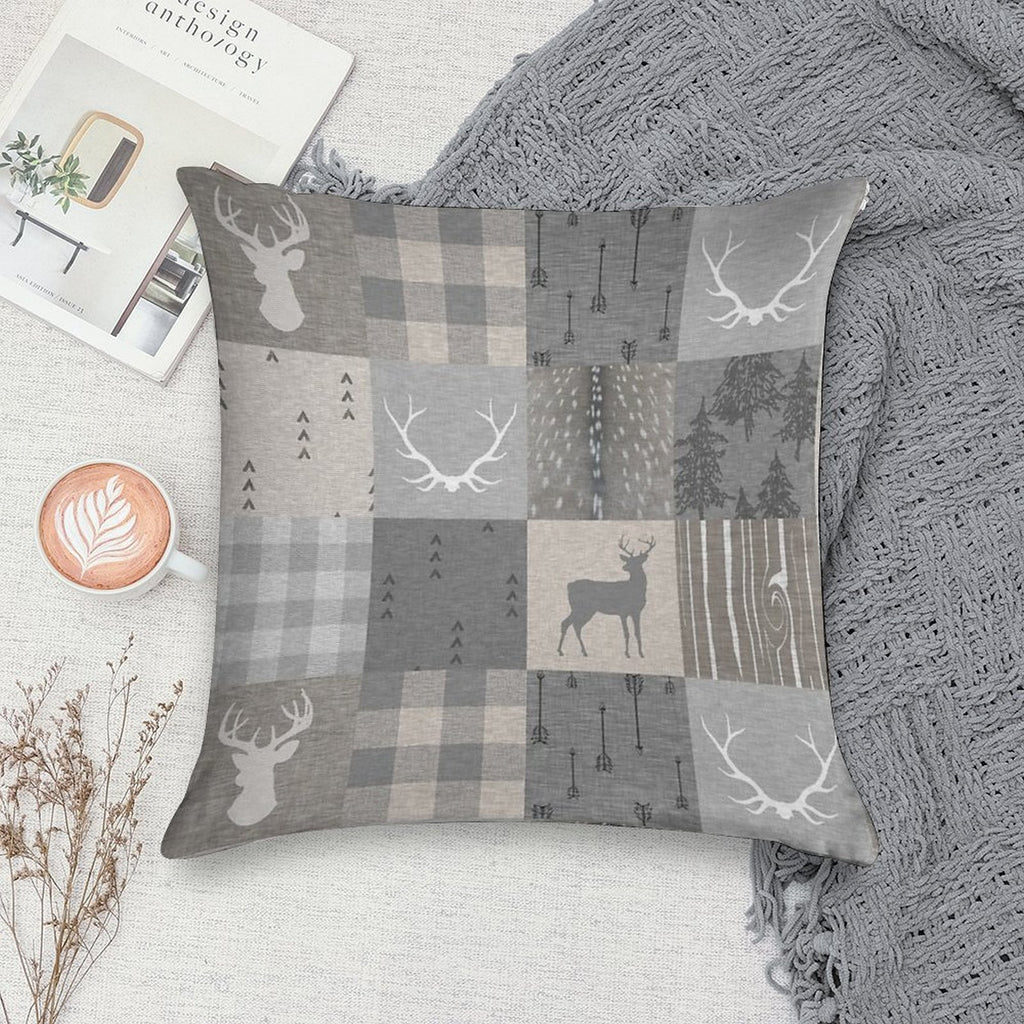 Rustic Woodland Patchwork - Grey And Beige Soft Skin-Friendly Throw Pillow