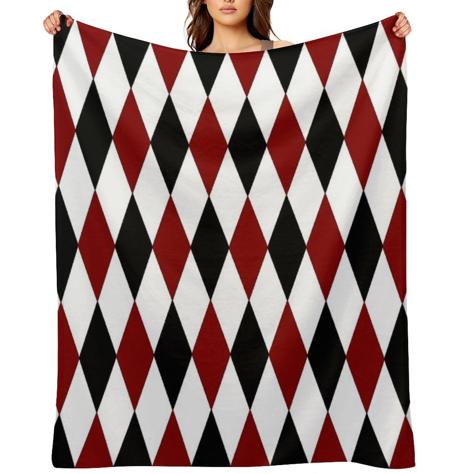 Black White Red Harlequin Compact Throw Blanket