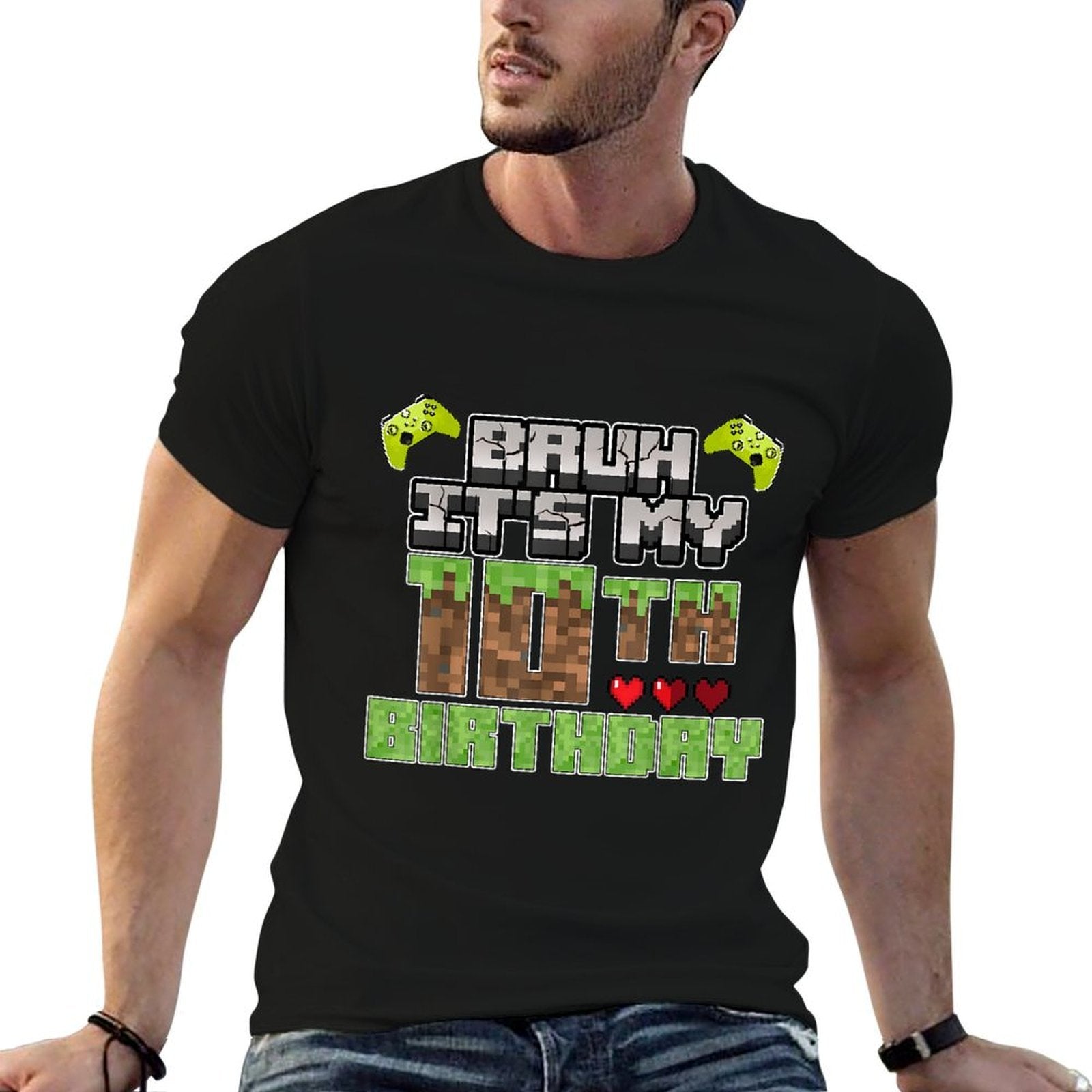 Bruh Its My 10th Birthday Boy Video Gamer Pixel Party Gaming  Cotton T-Shirt