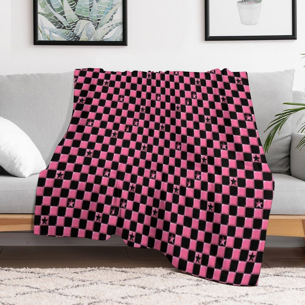 Emo Black And Pink Stars Machine-washable Throw Blanket