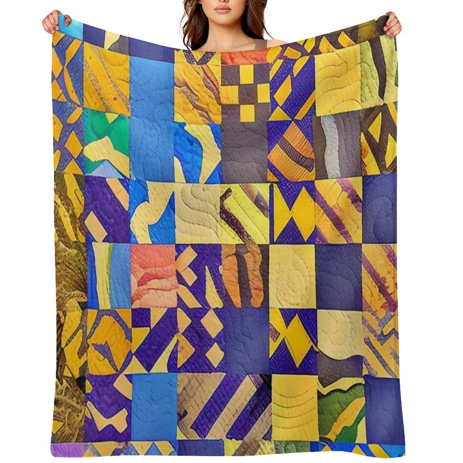 Bright Colors Quilt Inspired Tile Pattern Velvety-soft Throw Blanket