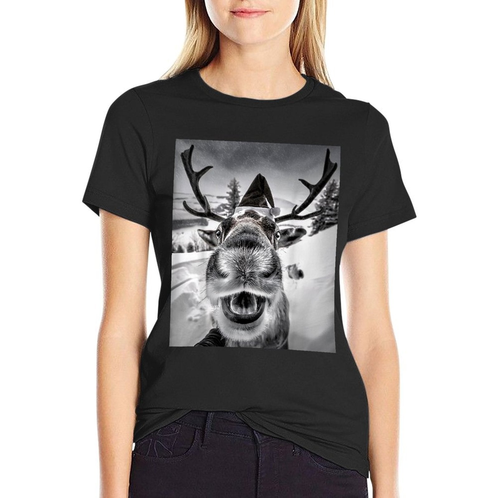 Funny Reindeer Selfie Christmas  Quick-drying T-Shirt