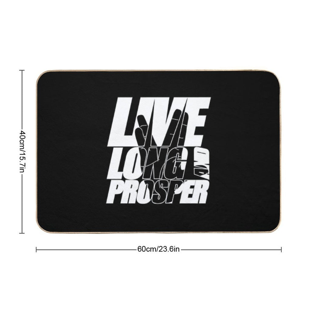 LIVE LONG AND PROSPER Star Trek ™ Quote Meme Slogan with Silhouette of The Vulkan Gruss  Long-Lasting Bath Mat