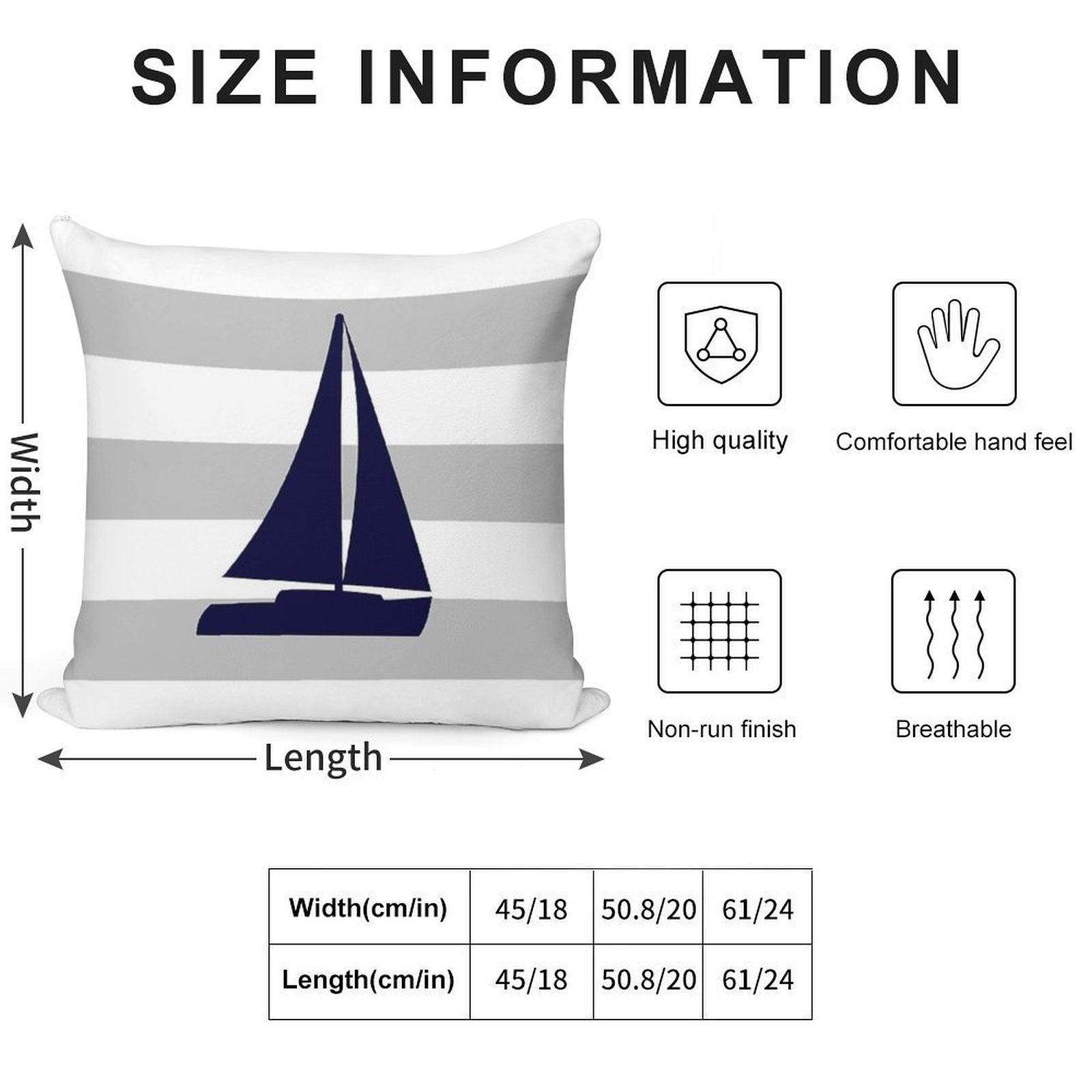 Nautical Navy Blue Sailboat On Silver Gray Stripes Soft Washable Throw Pillow
