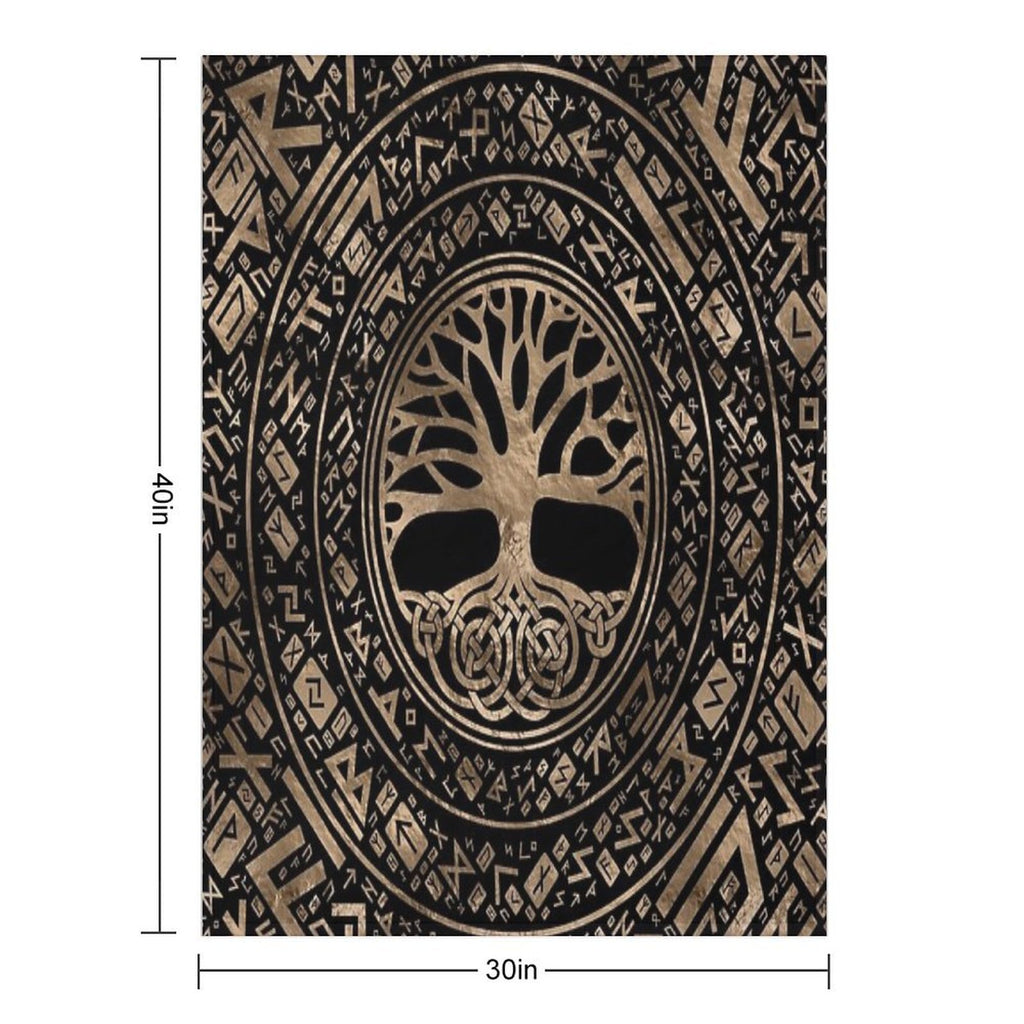 Tree of Life -Yggdrasil Runic Pattern Quick-dry Throw Blanket