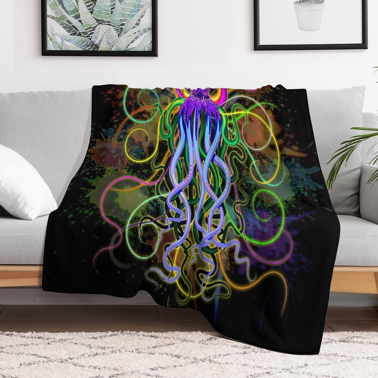 Octopus Psychedelic Luminescence Gift-ready Throw Blanket