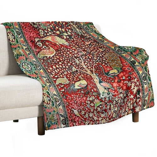 Antique Persian Rug Bird Tree Flowers Ca. 1600 Print Wrinkle-free Throw Blanket