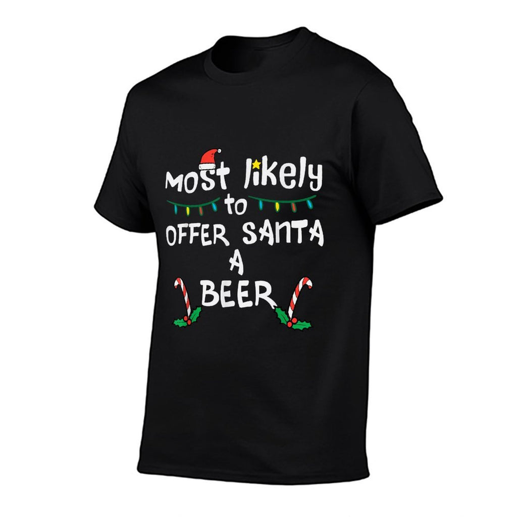 Most Likely Offer Santa Christmas Xmas Family Match Dad Men  Ribbed Collar T-Shirt