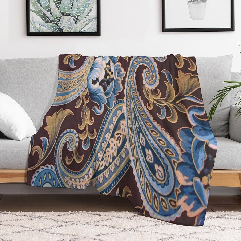 Blue Brown Vintage Paisley Shrink-resistant Throw Blanket