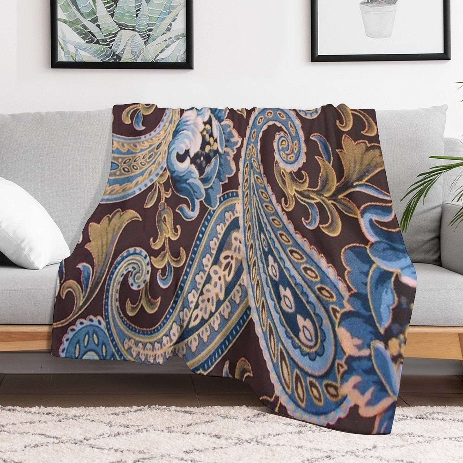 Blue Brown Vintage Paisley Shrink-resistant Throw Blanket