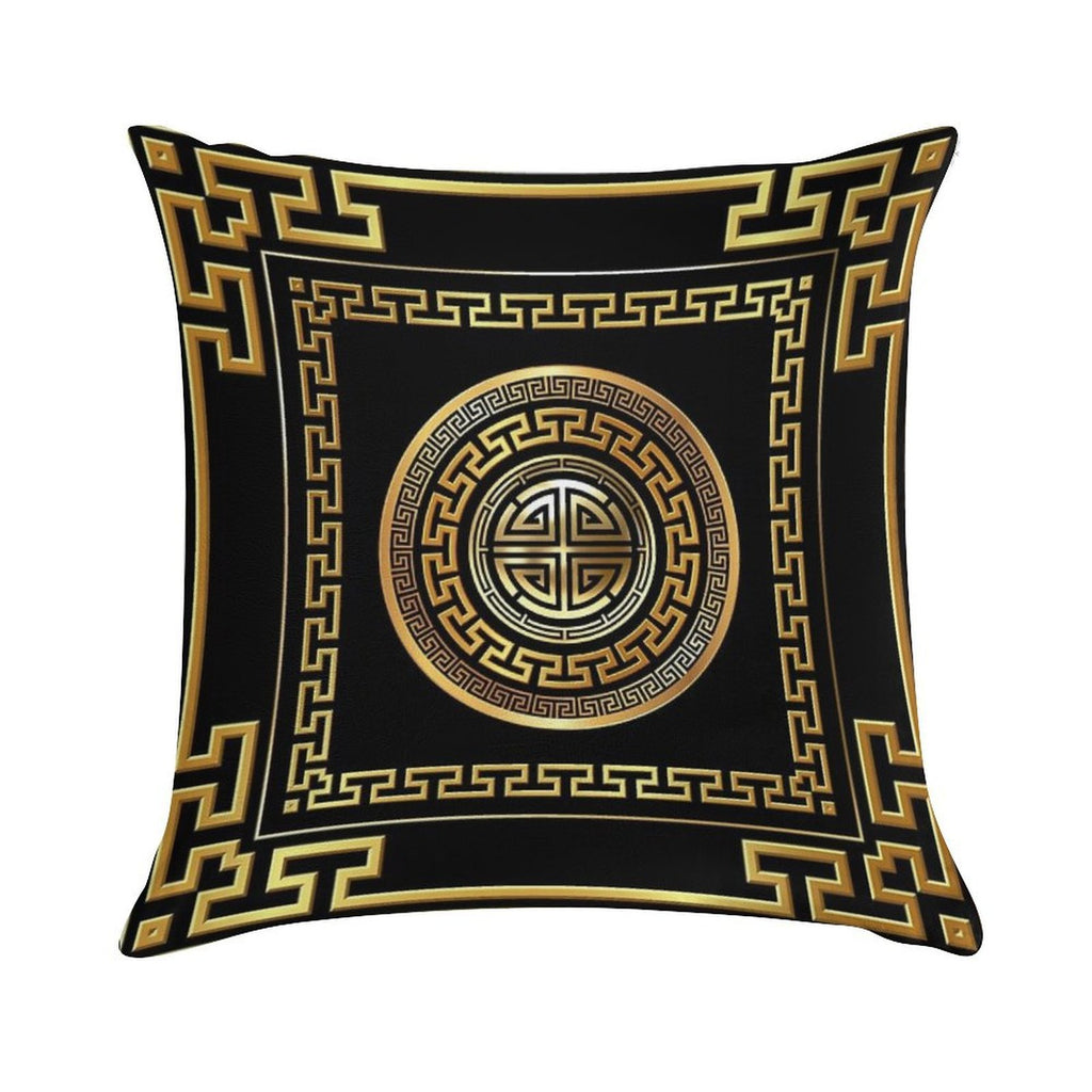 Greek Key Meander Black Gold Large Soft Fade-Resistant Throw Pillow