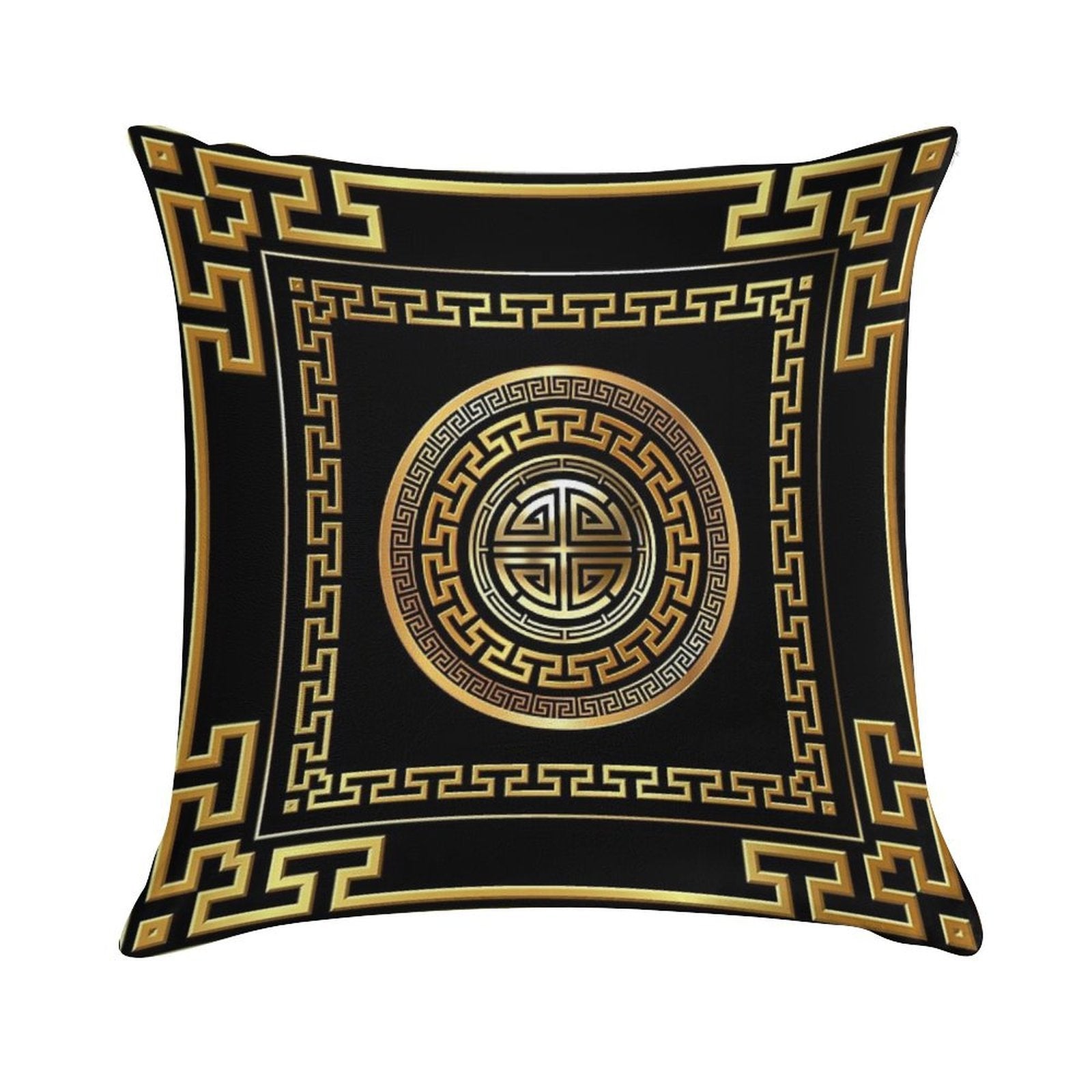 Greek Key Meander Black Gold Large Soft Fade-Resistant Throw Pillow