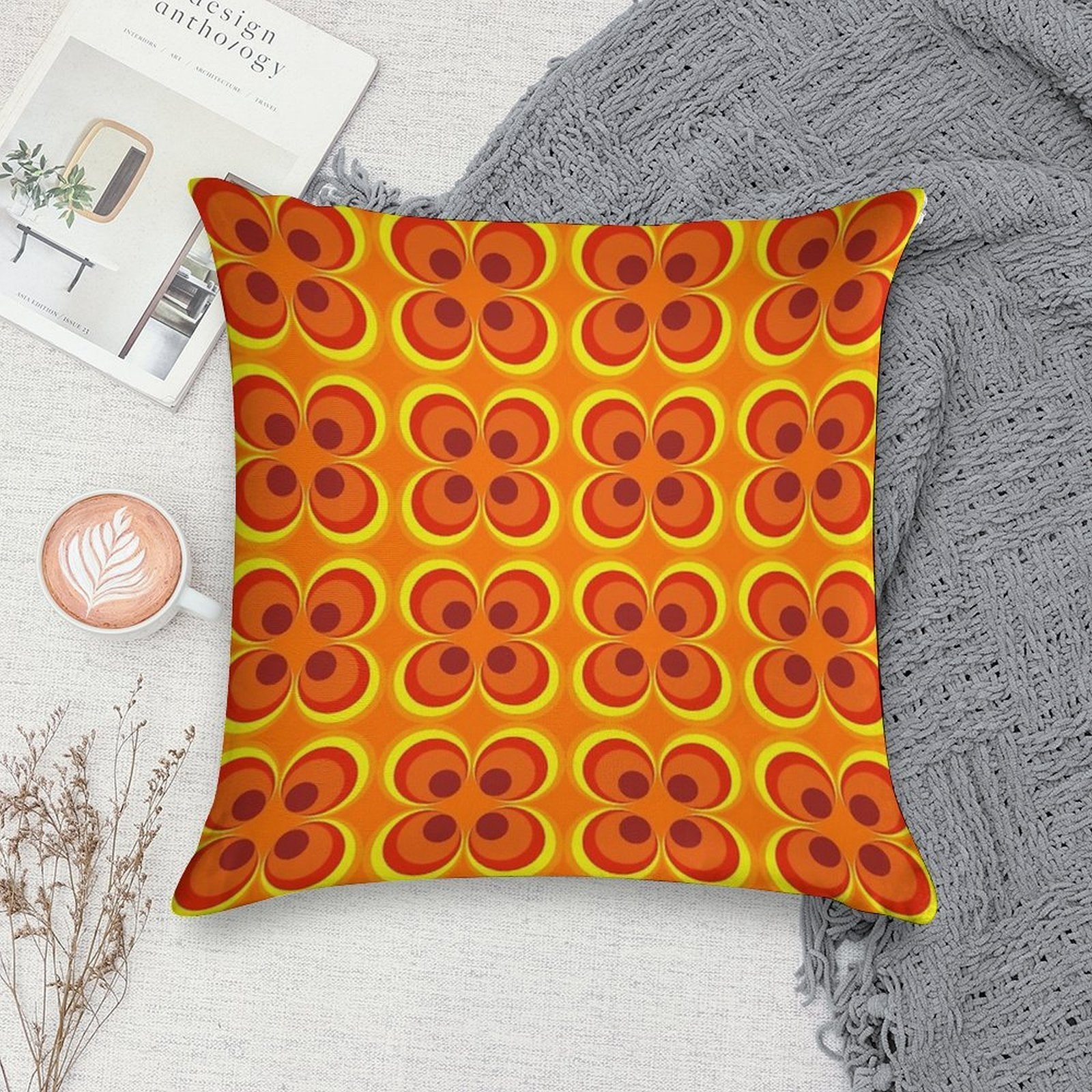 1970s Burnt Orange Retro Design Soft Decorative Cover Throw Pillow
