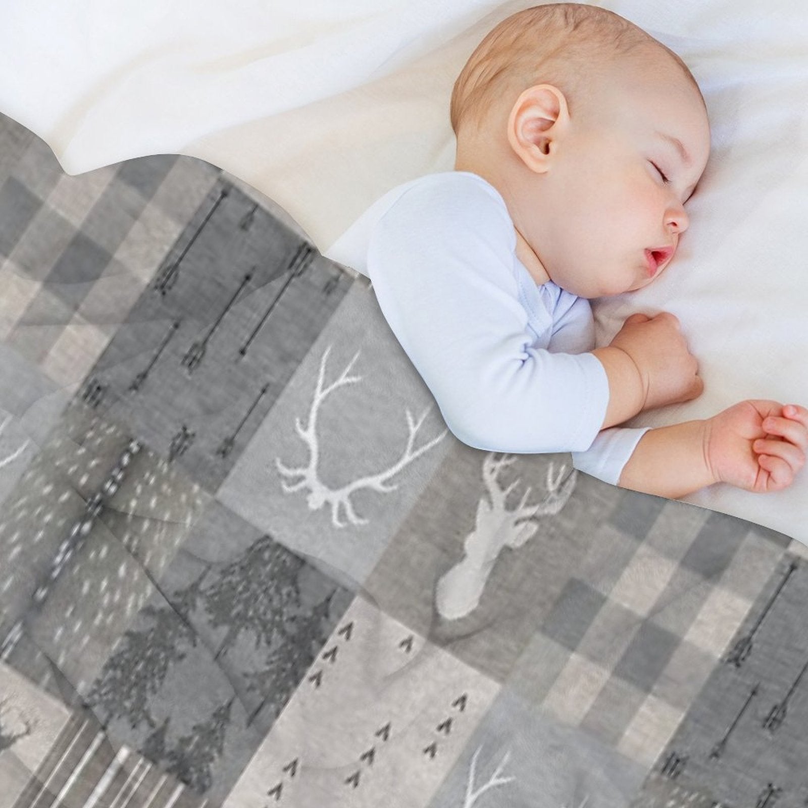 Rustic Woodland Patchwork - Grey And Beige Premium Throw Blanket