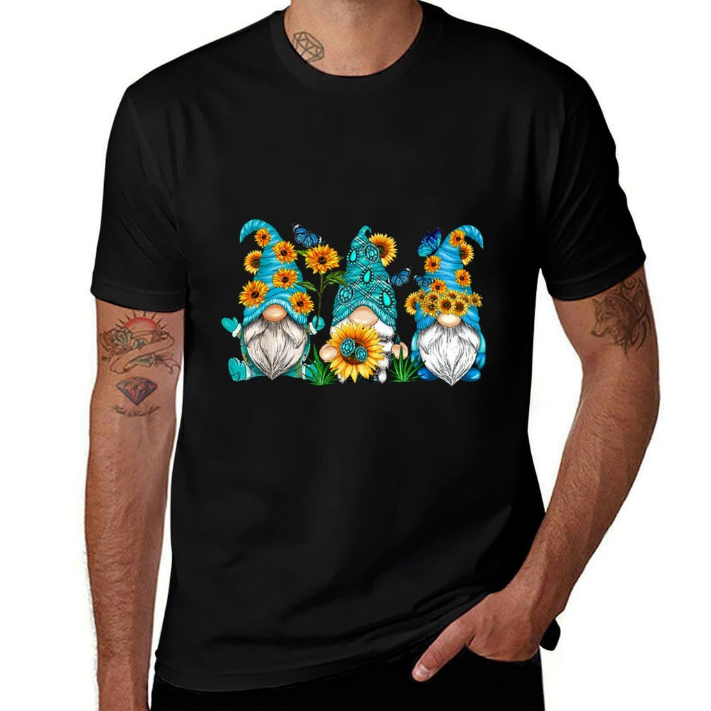 Cute Gnomes With Sunflower Butterfly Gardeners Summer Floral  Easy-care T-Shirt