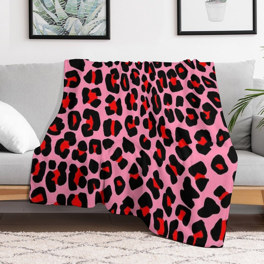 Red Leopard Print Spots on Pink Shrink-resistant Throw Blanket