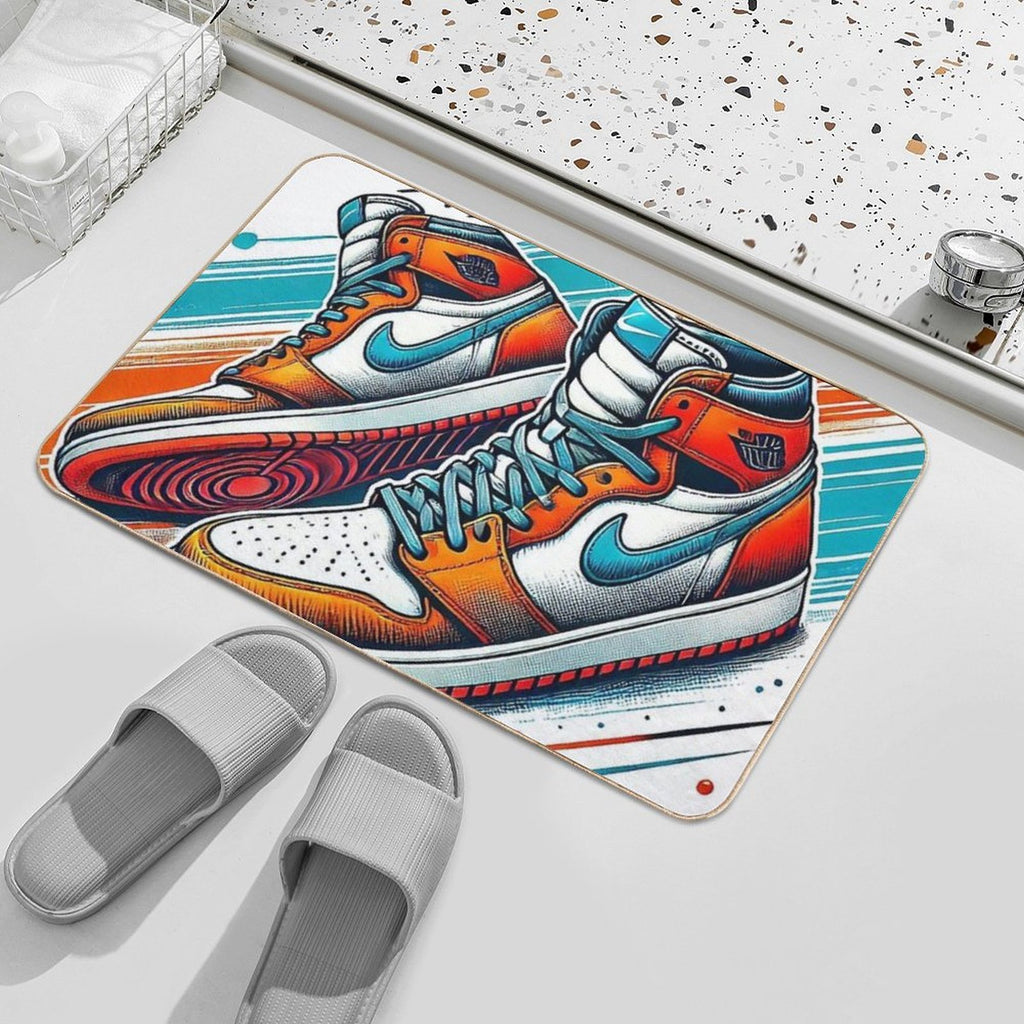 Stylized Illustration of Nike High-top Sneakers with A Vibrant Color Scheme  Stain-Proof Bath Mat