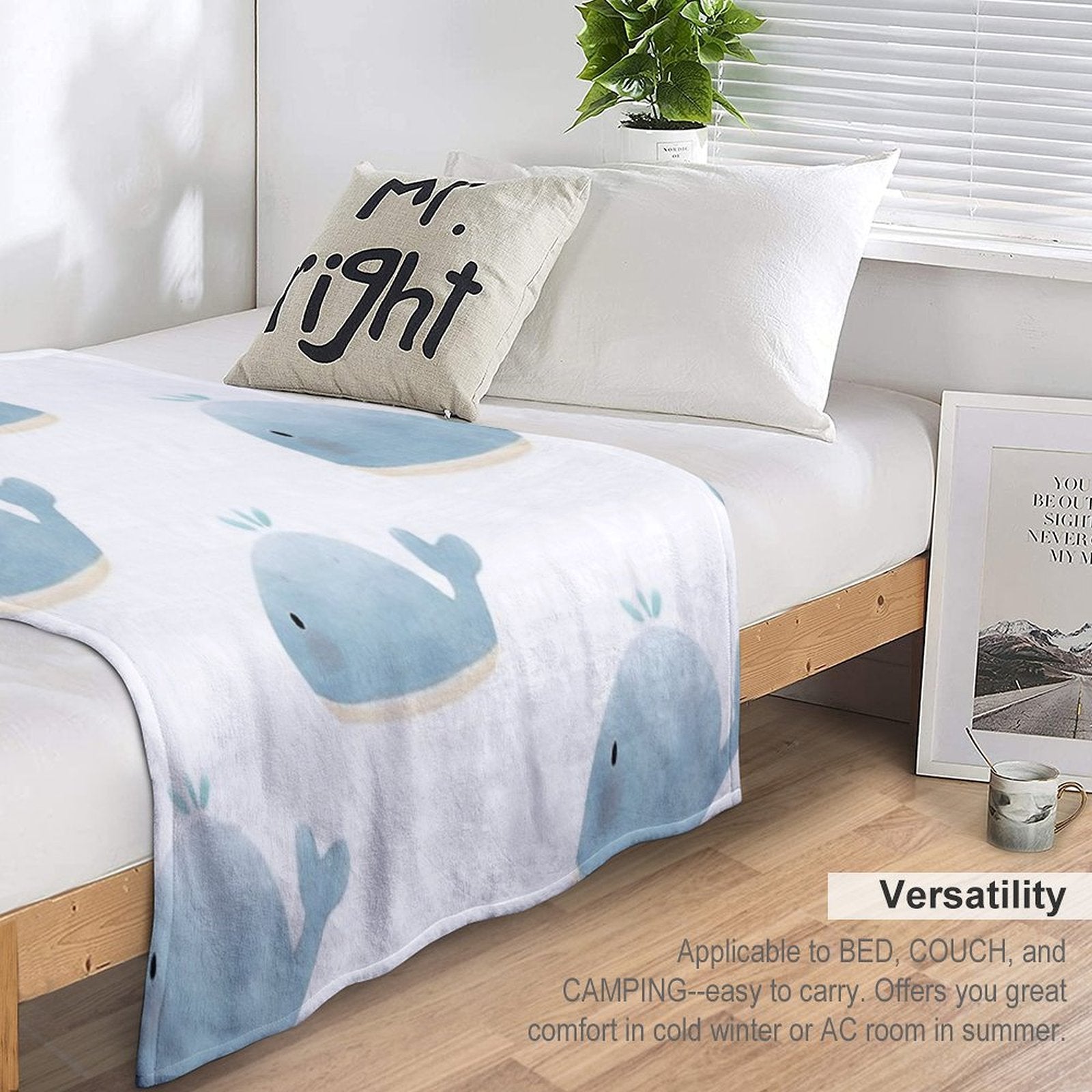 Blue Whale Watercolor Hand Drawn Kawaii Versatility Throw Blanket