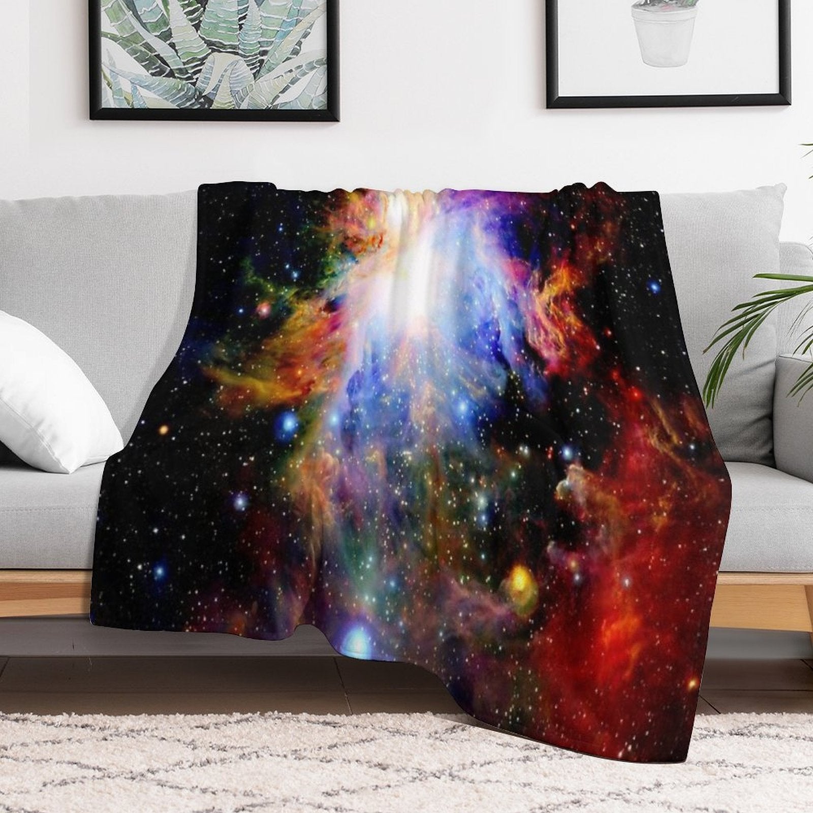 Galaxy Dark & Colorful Orion Nebula Easy Care Throw Blanket