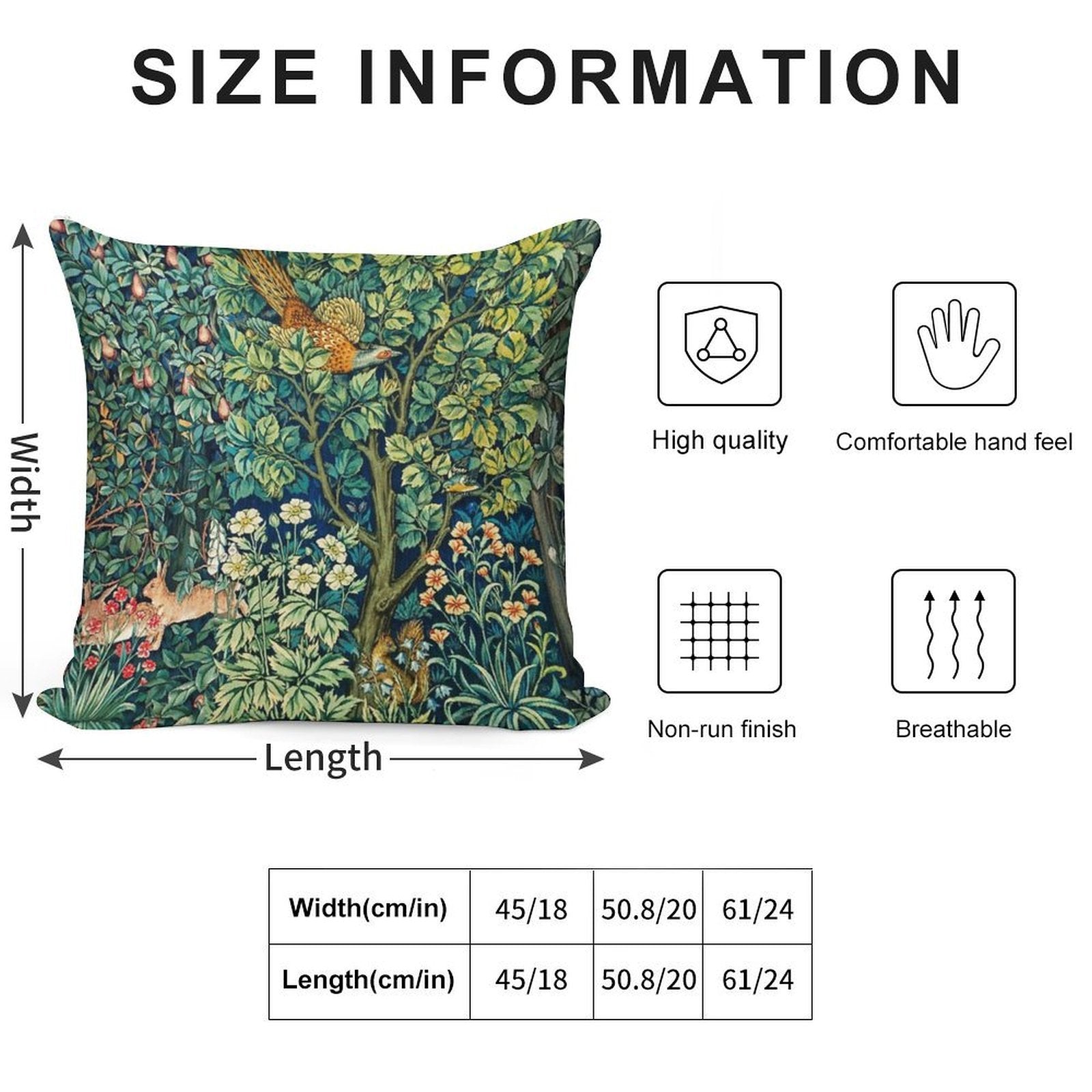 GREENERY,FOREST ANIMALS Pheasant on Tree,Squirrel,Hares,Blue Green Floral Tapestry Soft Style Accent Throw Pillow