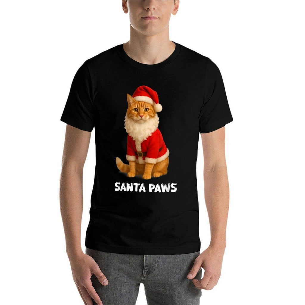 Santa Paws Funny Orange Tabby Cat Christmas Holiday  Lightweight T-Shirt