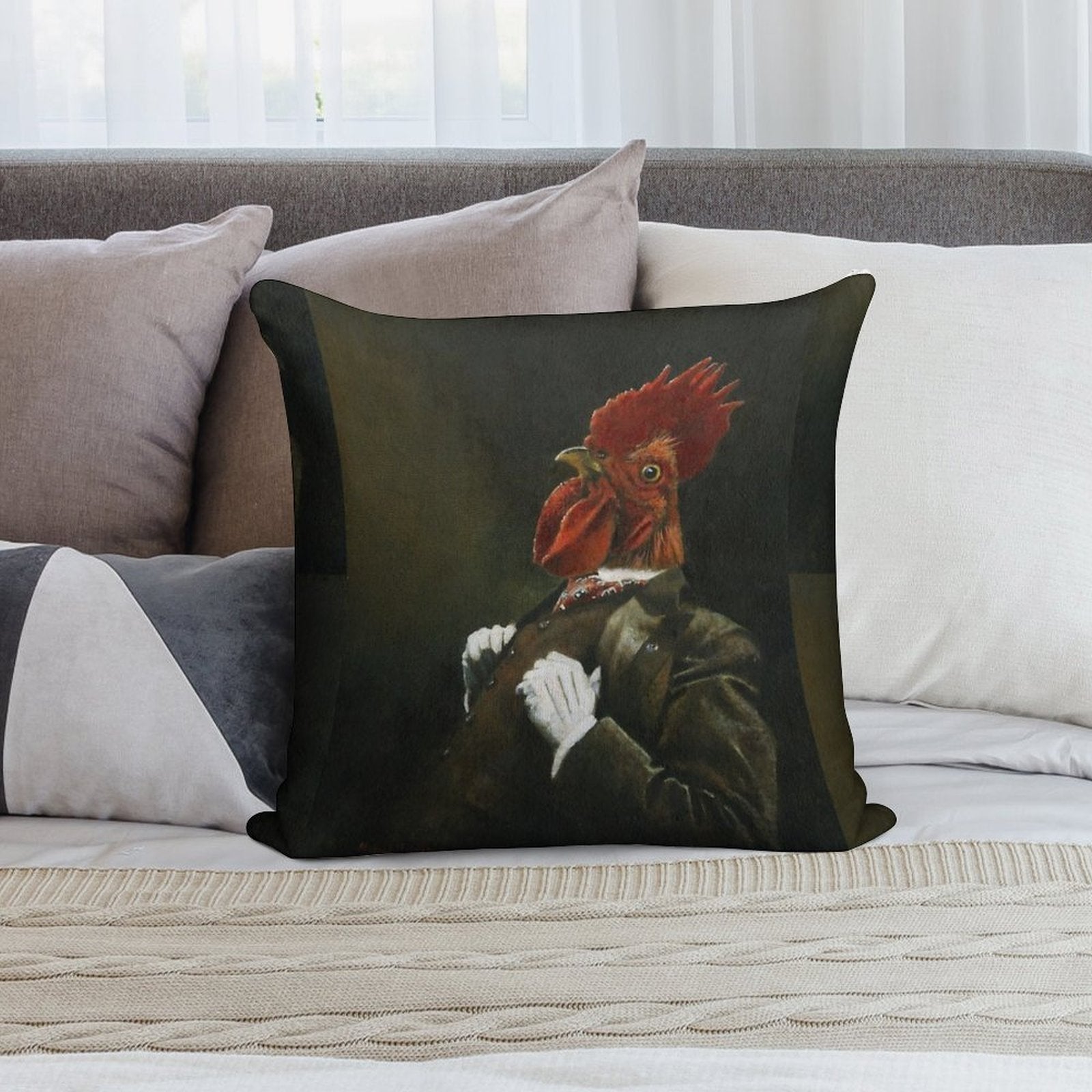 Victorian Cockerel Soft Fade-Resistant Throw Pillow