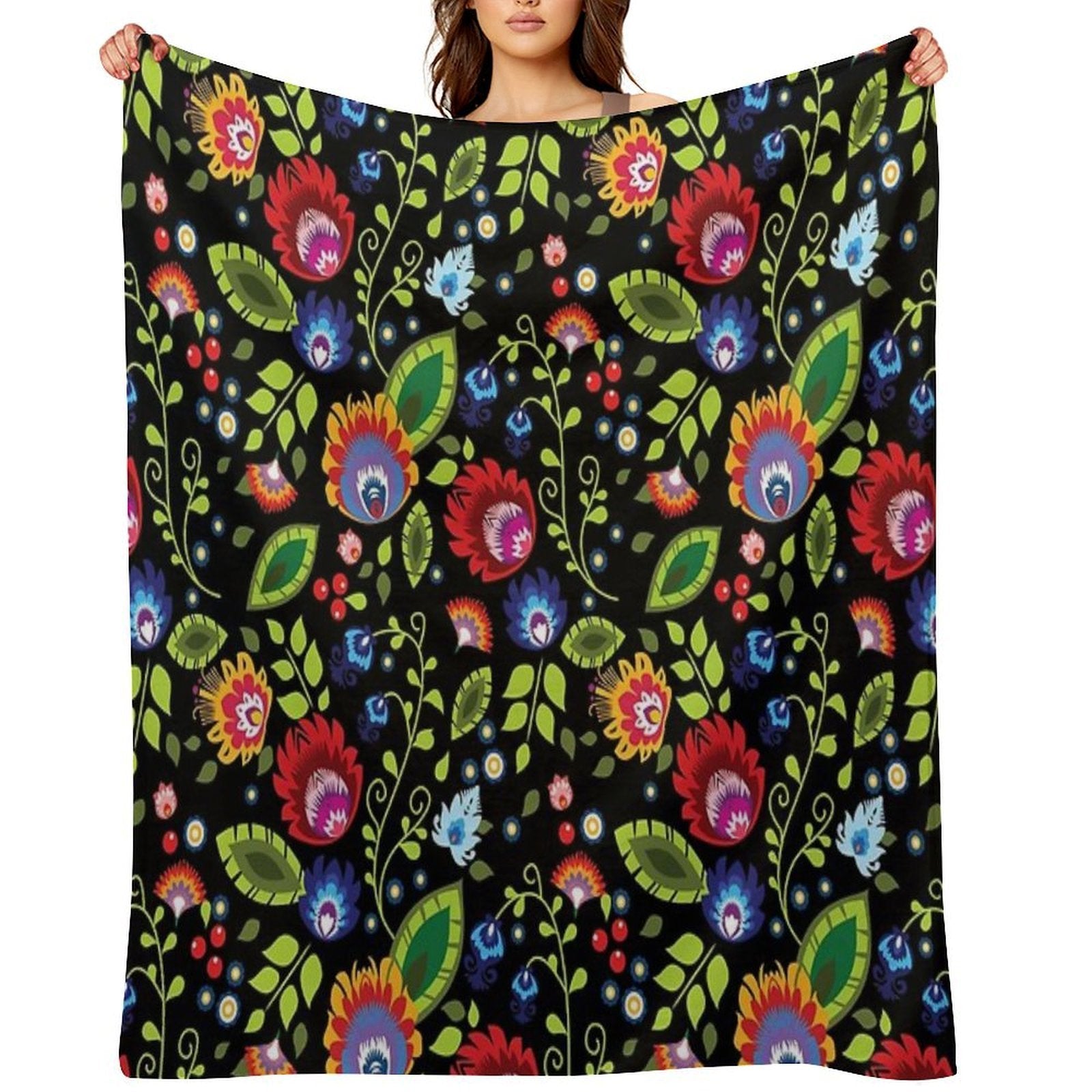 Polish Folklore - Beautiful Composition on Black Comfort Throw Blanket