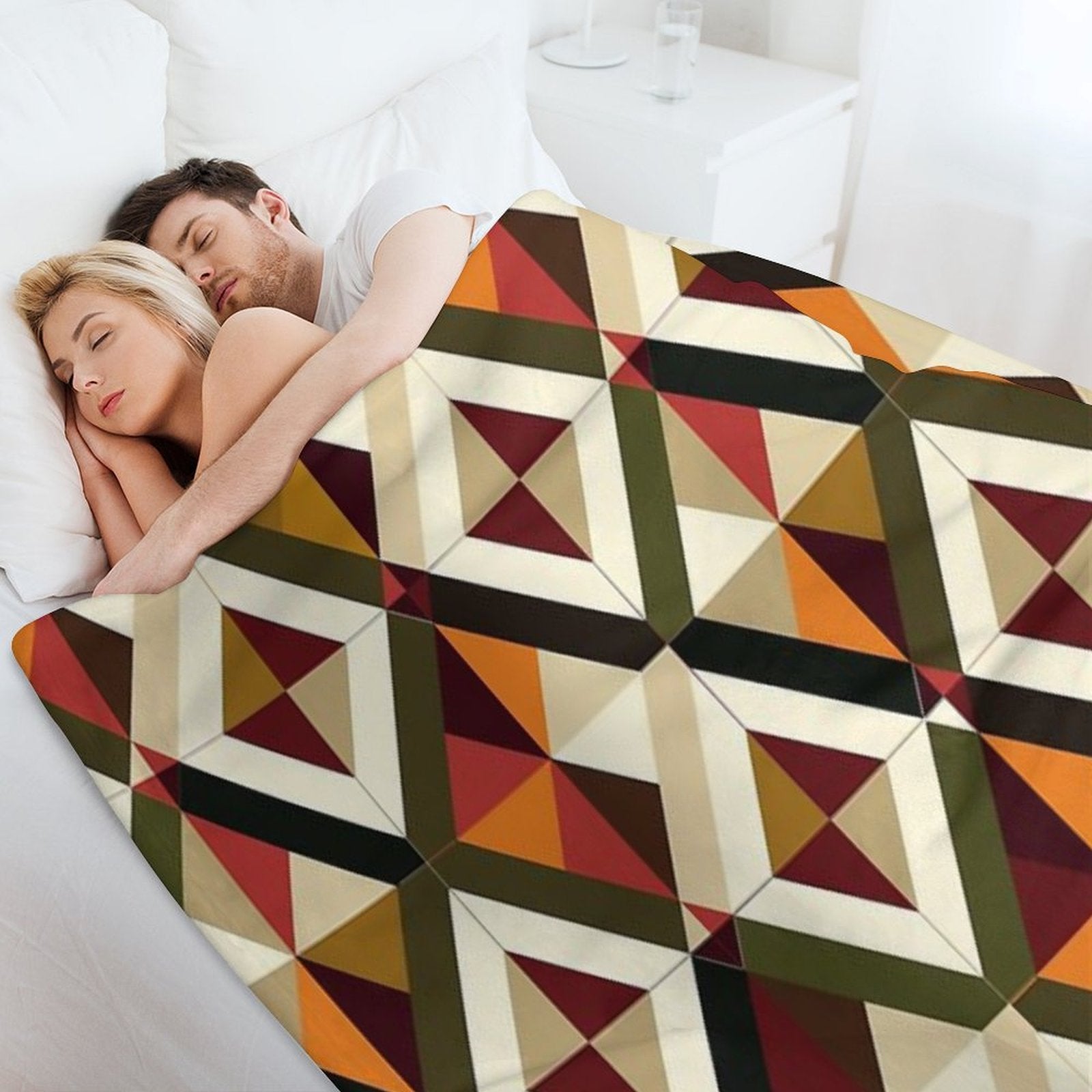 Retro Geometric Motif  Seamless Easy Care Throw Blanket
