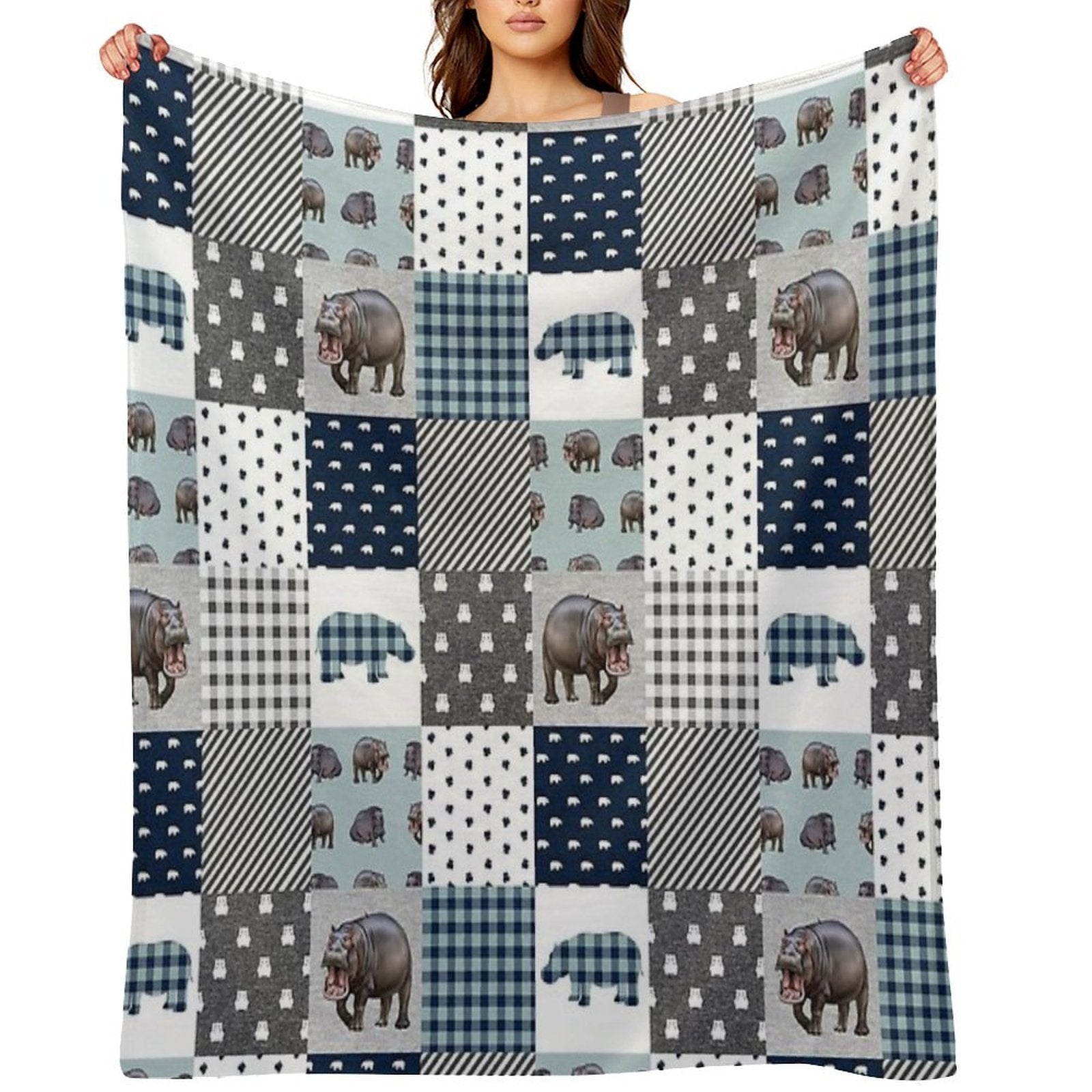 Hippo Animal Plaid Durable Throw Blanket
