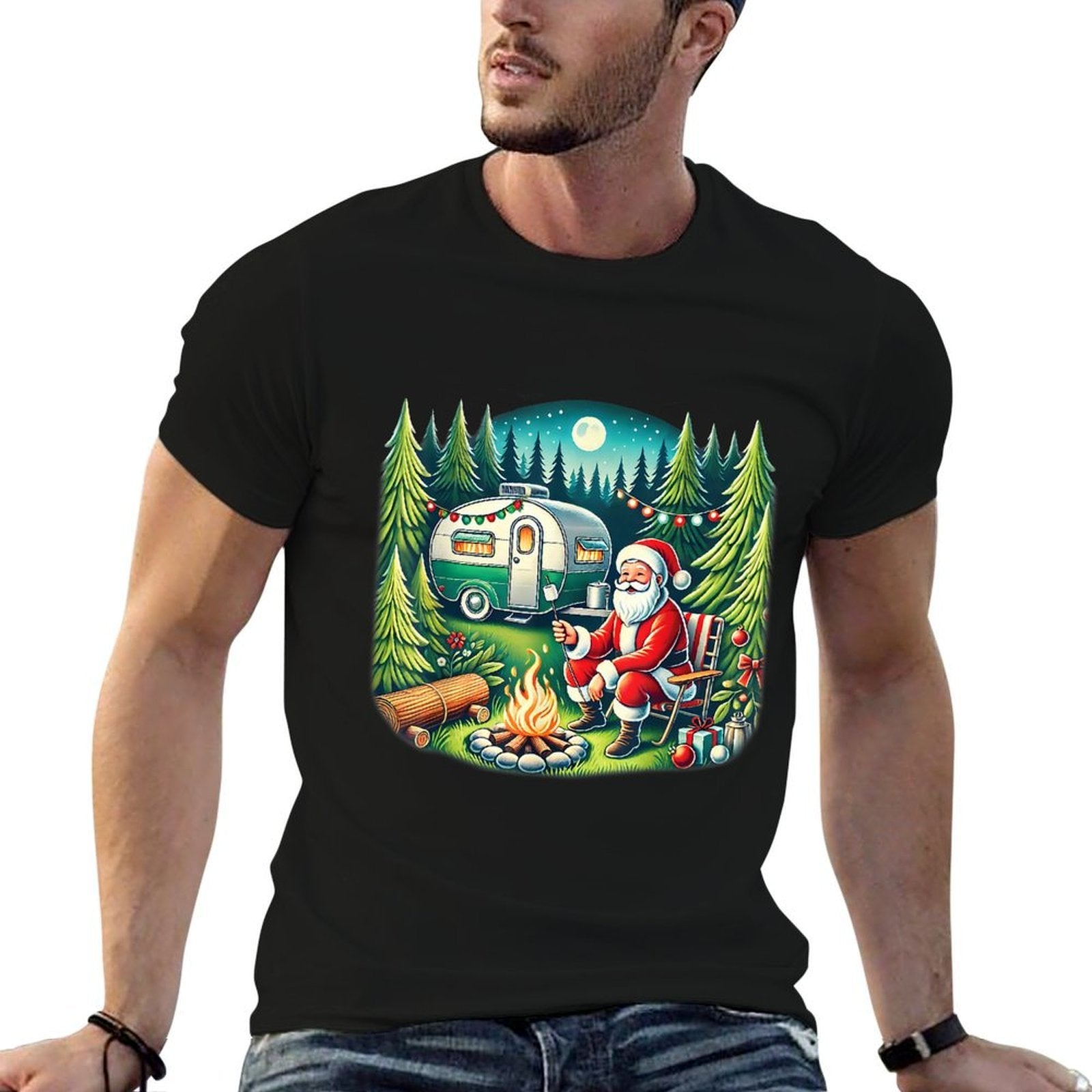 Merry Campmas Christmas Camper Camping Lover Santa Camping  Oversized Silhouette T-Shirt