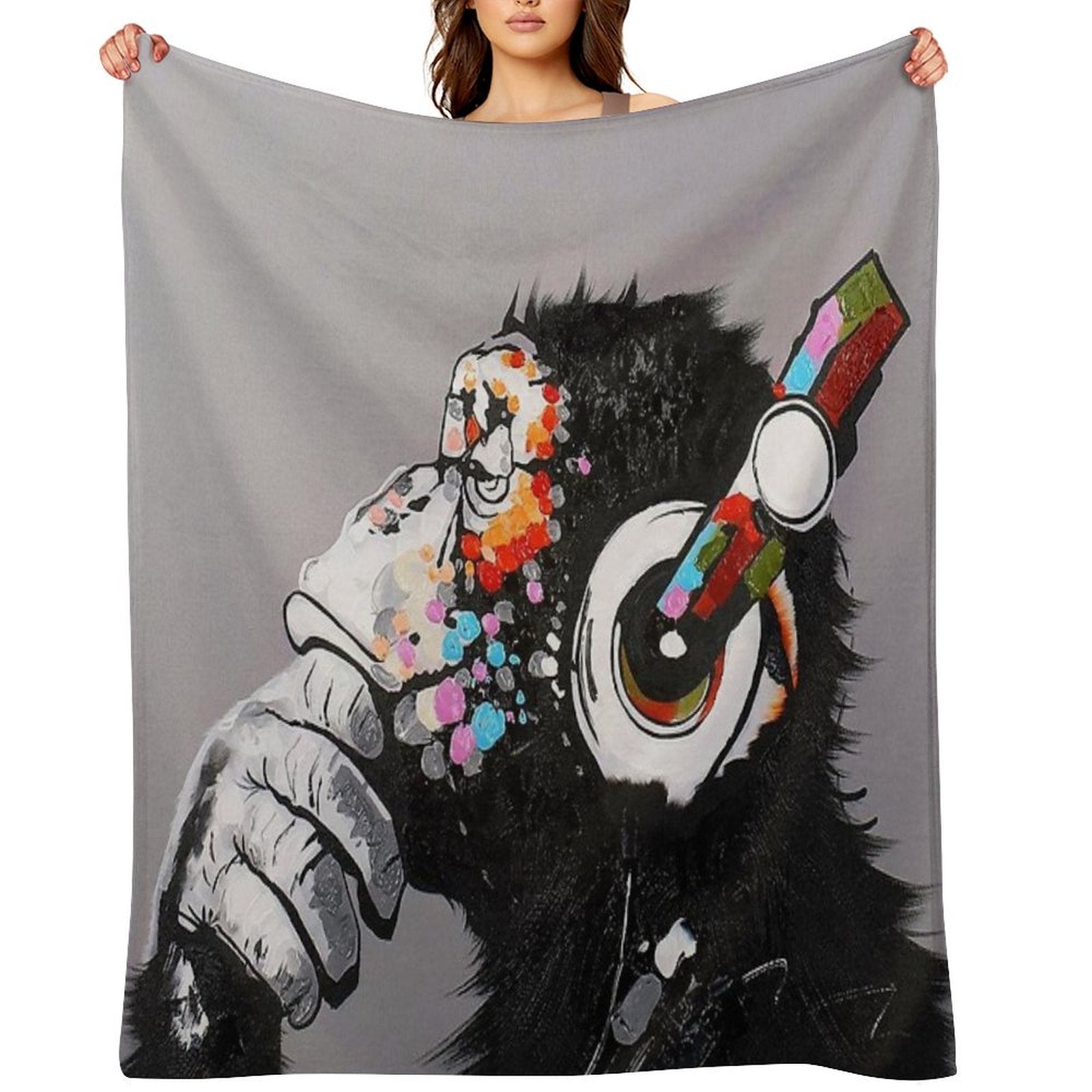 DJ Monkey With Headphones Thinking - Thinker Chimp Comfort Throw Blanket