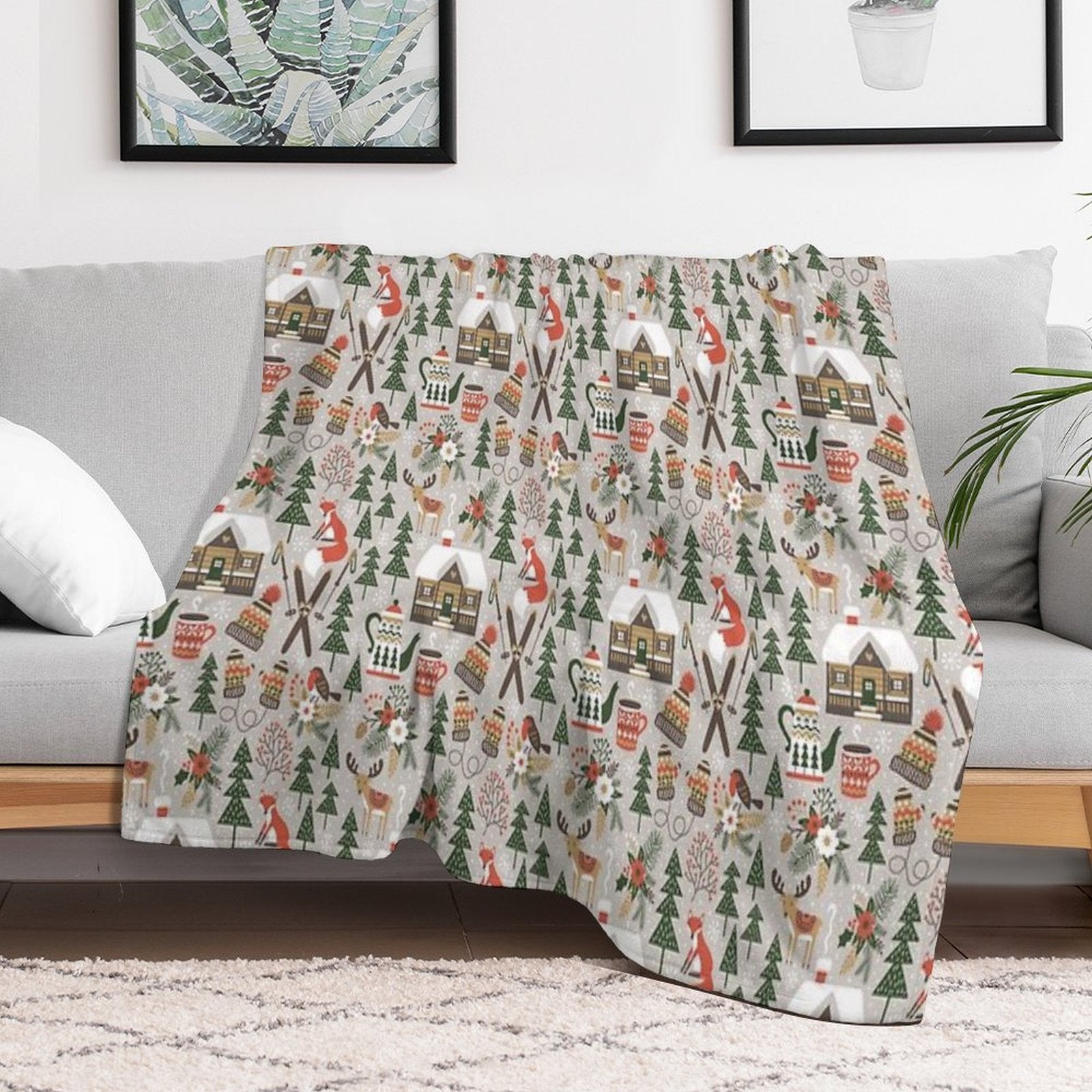 Cozy Cabin  Light Grey Easy Care Throw Blanket