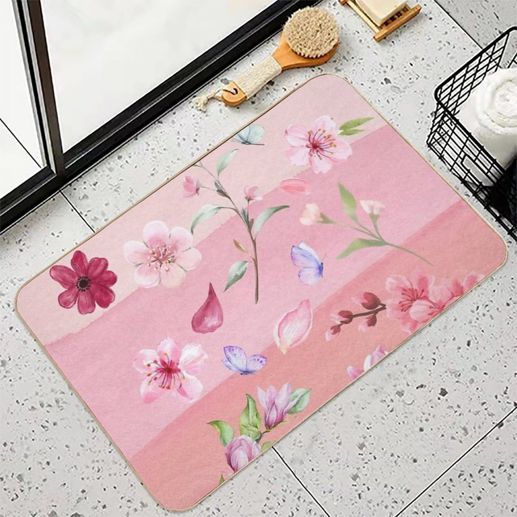 Watercolor Flowers And Butterflies  Stain-Proof Bath Mat