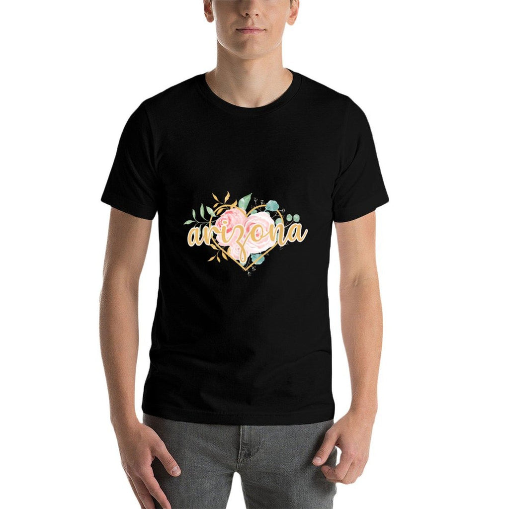 Arizona Floral Heart Pink Watercolor Roses Mothers Day Gift  Summer-ready Fabric T-Shirt