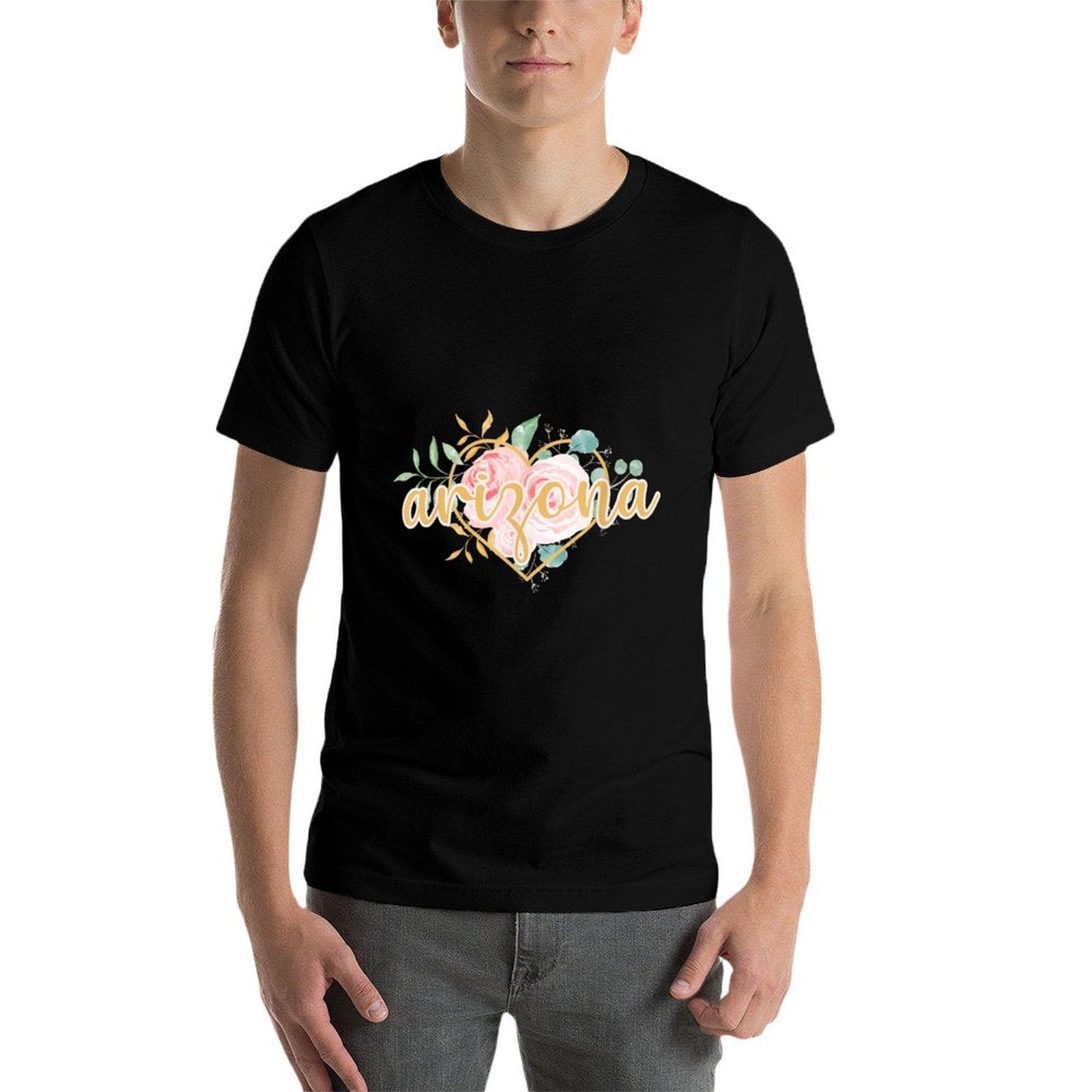 Arizona Floral Heart Pink Watercolor Roses Mothers Day Gift  Summer-ready Fabric T-Shirt