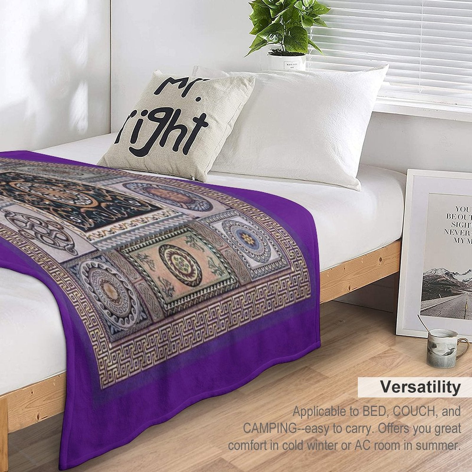 Roman Mosaic - Purple Velvety-soft Throw Blanket