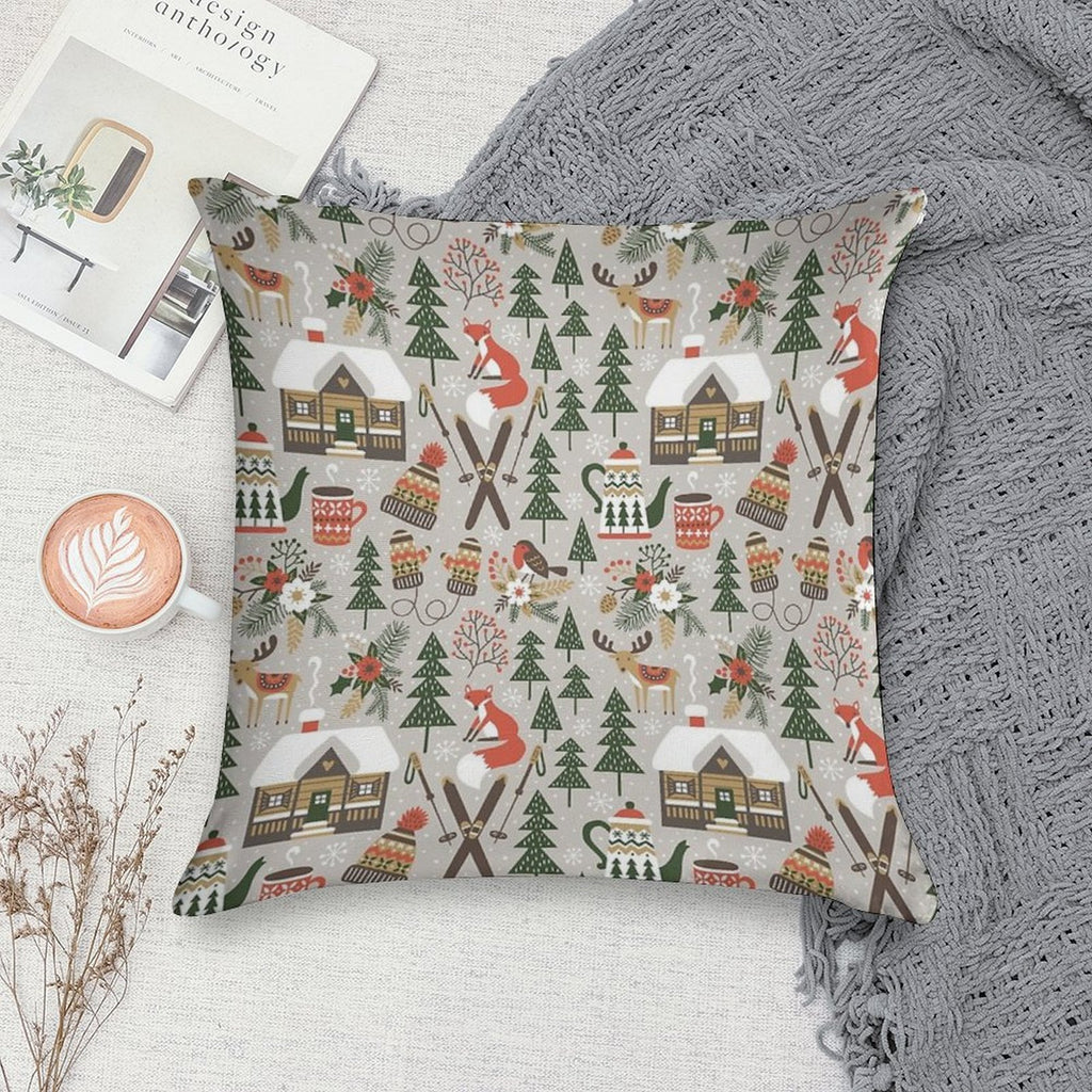 Cozy Cabin  Light Grey Soft High-Density Material Throw Pillow