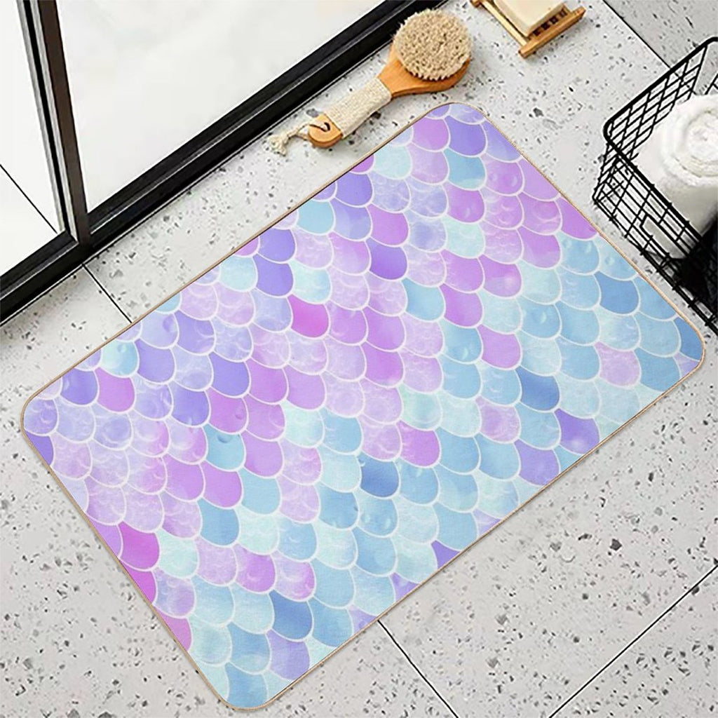 Cute Girls Mermaid Scales Pattern, Pink, Purple, Teal  Eco-Friendly Bath Mat